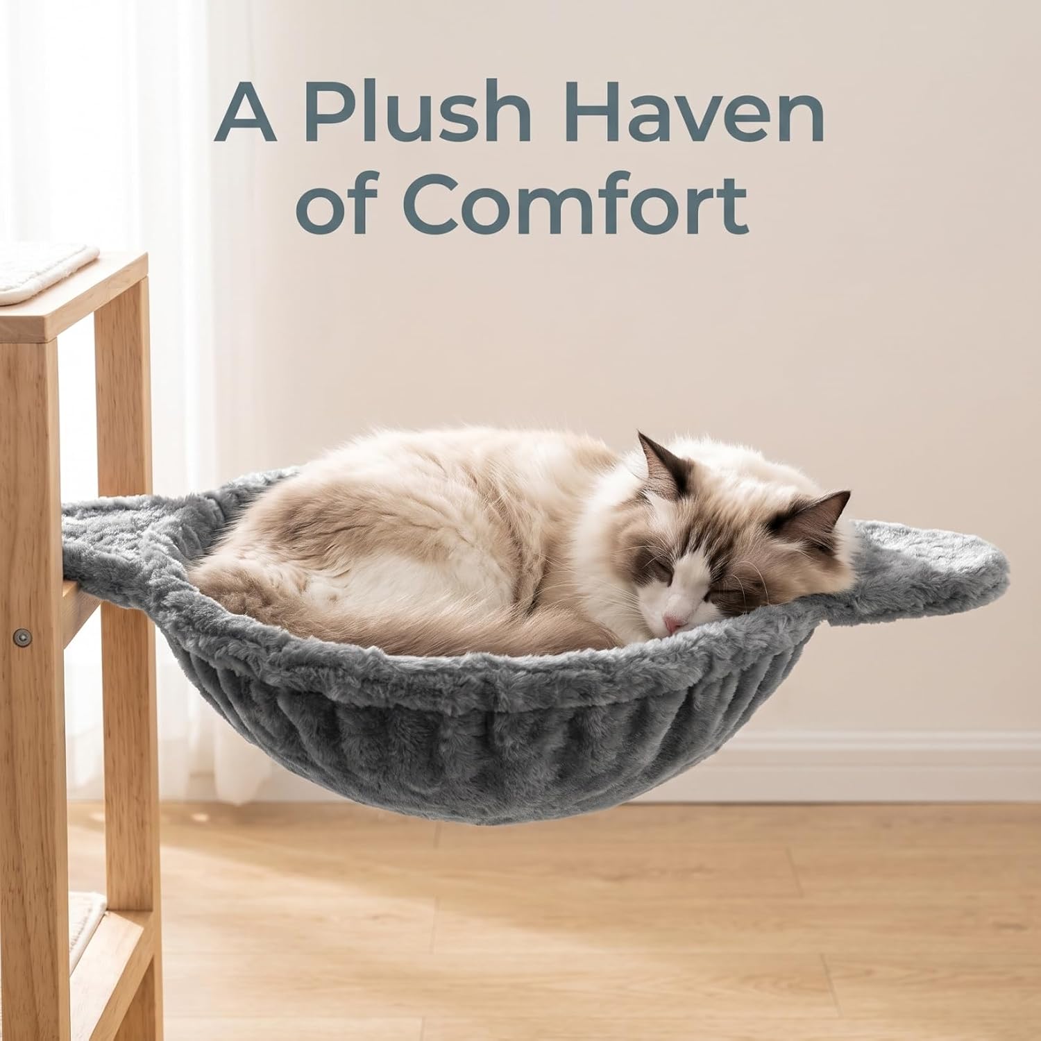 Kichvoe Cat Tree Hammock Attachment, Plush Round Deep Basket Cat Bed Replacement, Hanging Nest Shovel for DIY Climbing Tower Frame (Grey, 18.5")