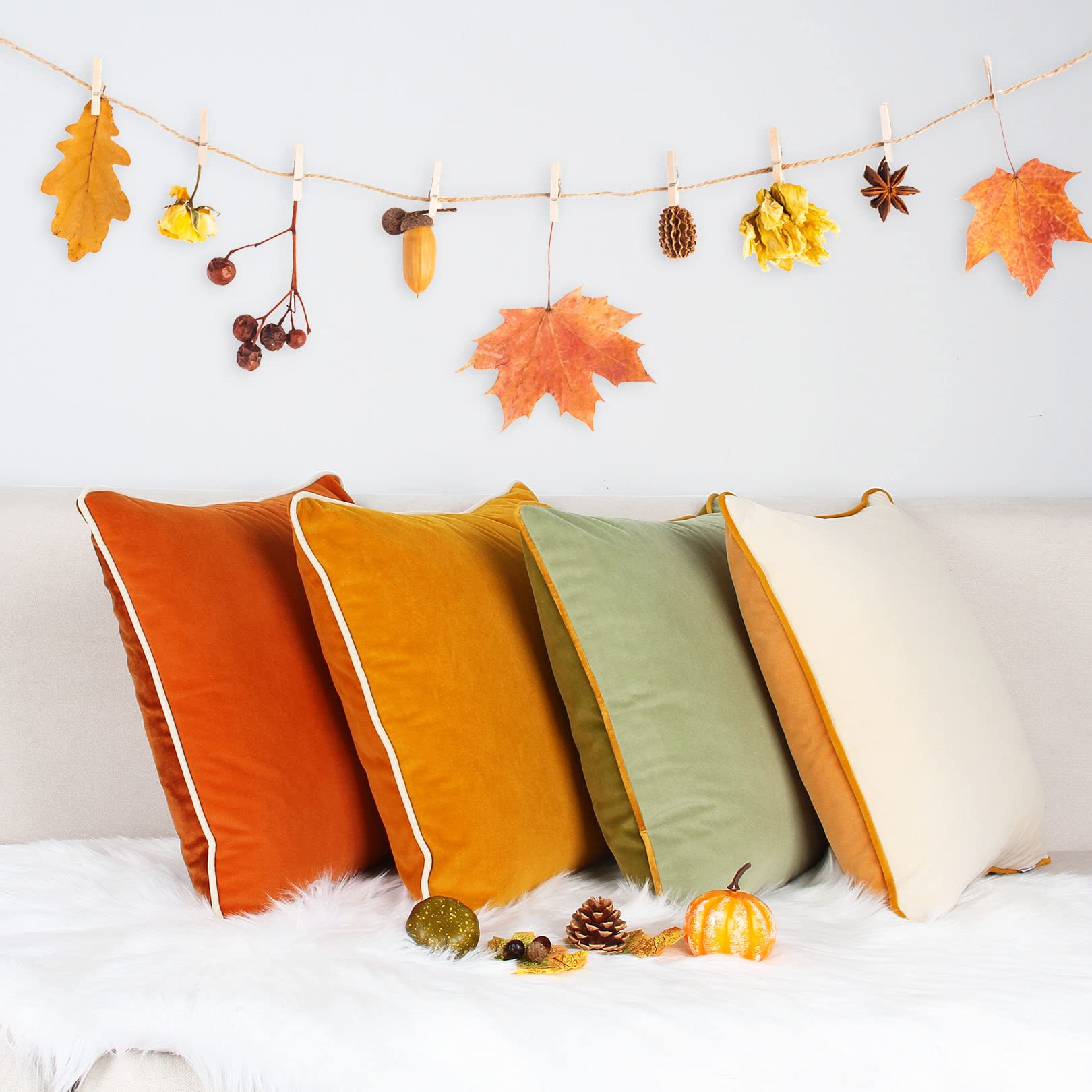COFEDE Velvet Cushion Covers 22x22 inches Set of 4,Decorative Square mixed color Cushion Cases for Sofa Bed Bench Couch 55x55 cm Yellow - Image 2