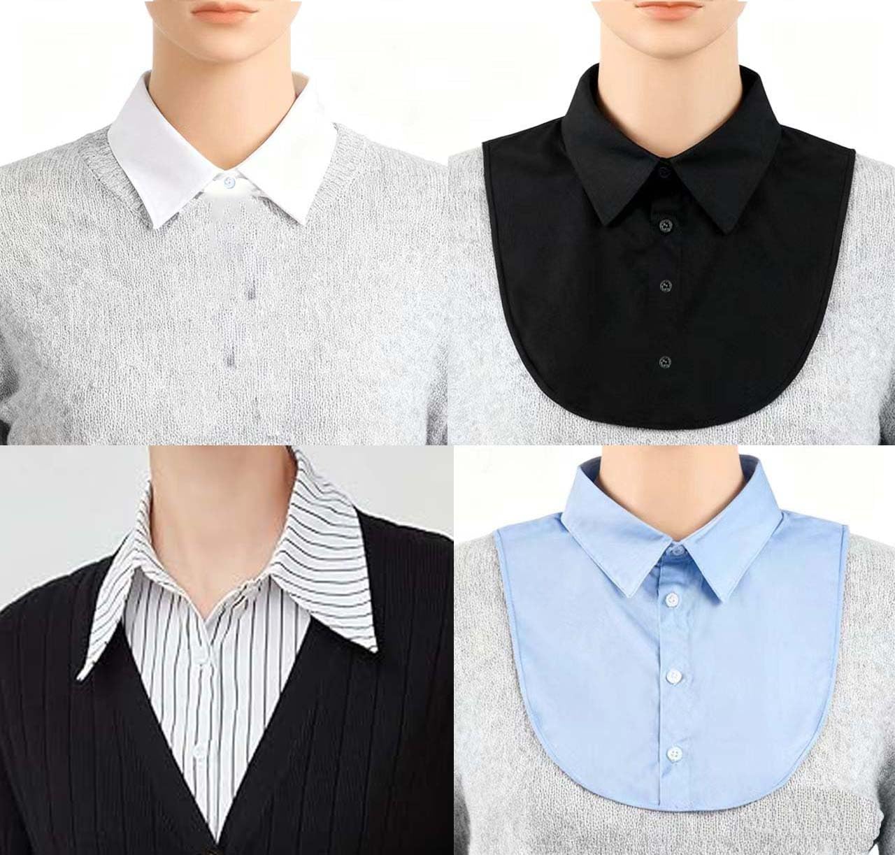 Women's Detachable Collar Shirt Button Down Blouse with Half Lining Convertible Neckline for Office & Casual Wear - Image 5