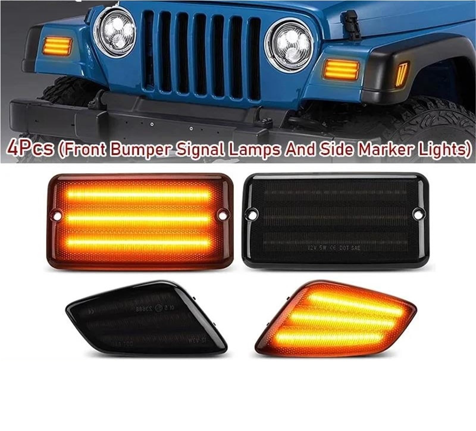 Giro Indicadoras Luz 4 Luces LED Para Coche Para Jeep Para Wrangler TJ 1997-2006, Luces De Giro Izquierda Y Derecha, Luz De Posición Lateral.