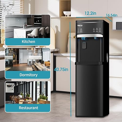 Miniatura 6 de VECYS Dispensador de agua fría caliente autolimpiable para botella de 5 galones, 22 libras de hielo diario, bloqueo de seguridad para niños, ideal