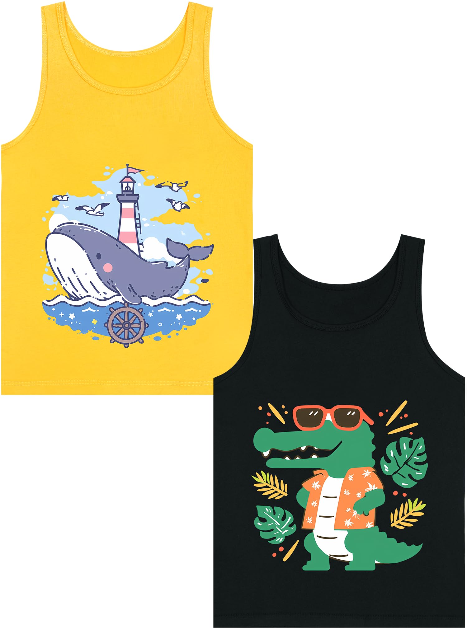 Boys Tank Top 100% Combed Cotton Tagless Cute Design Colorful 2-Pack 2T-16Y