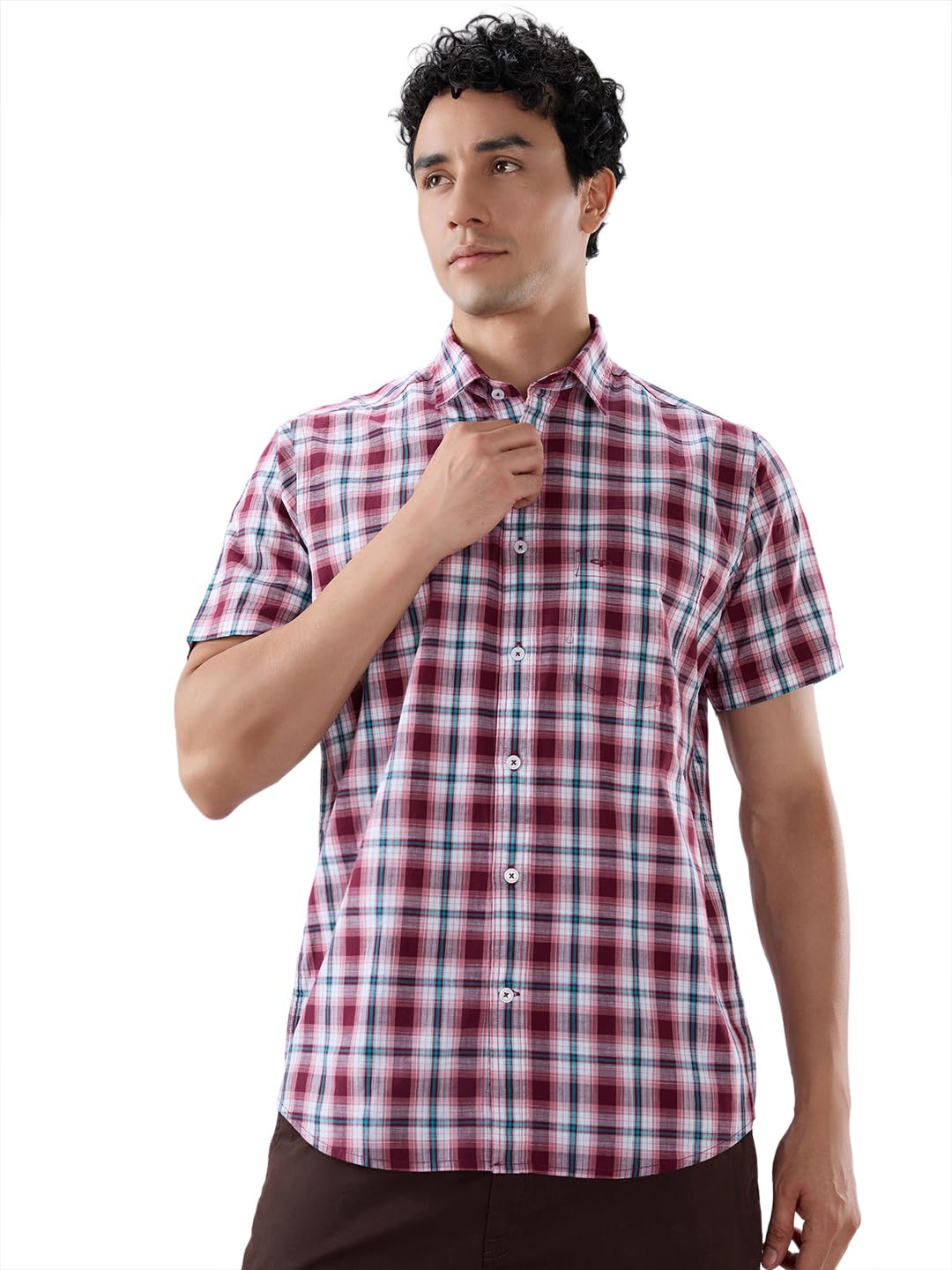 Men Regular Fit Checks Pattern Pure Cotton Plain Collar Half Sleeve Casual Shirt-image-36