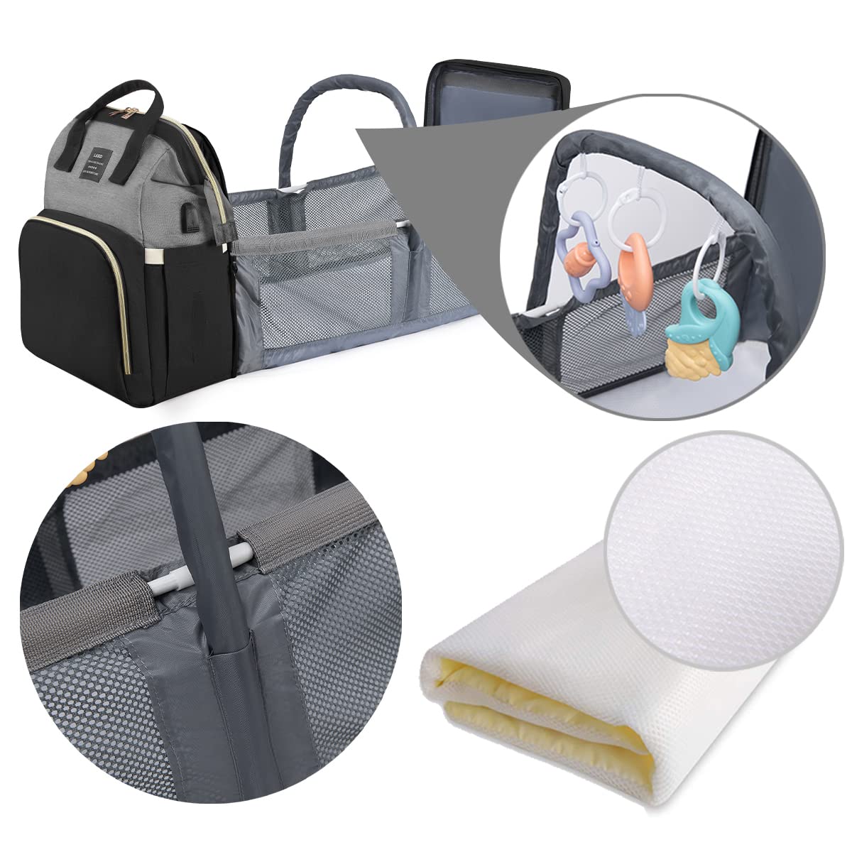 Zaino Fasciatoio Mamma Multifunzione Grande con Lettino e Borsa Isolante