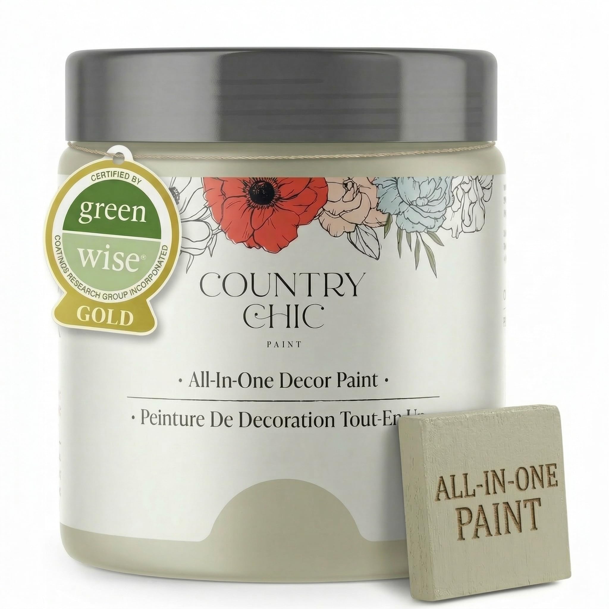 Country Chic All-in-One Chalk Paint for Furniture, Cabinets, Home Decor, Crafts, Eco-Friendly, Matte Finish, Built-In Primer &amp; Top Coat for Wood, Metal - Gentle Meadow (green) Pint (16 oz)