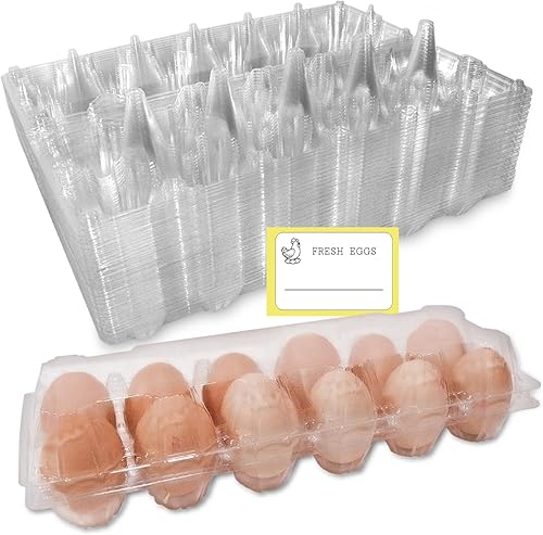 Cartones grandes de plástico para huevos, 30 paquetes con etiquetas adhesivas para 12 huevos, bandeja de huevos a granel para refrigerador,