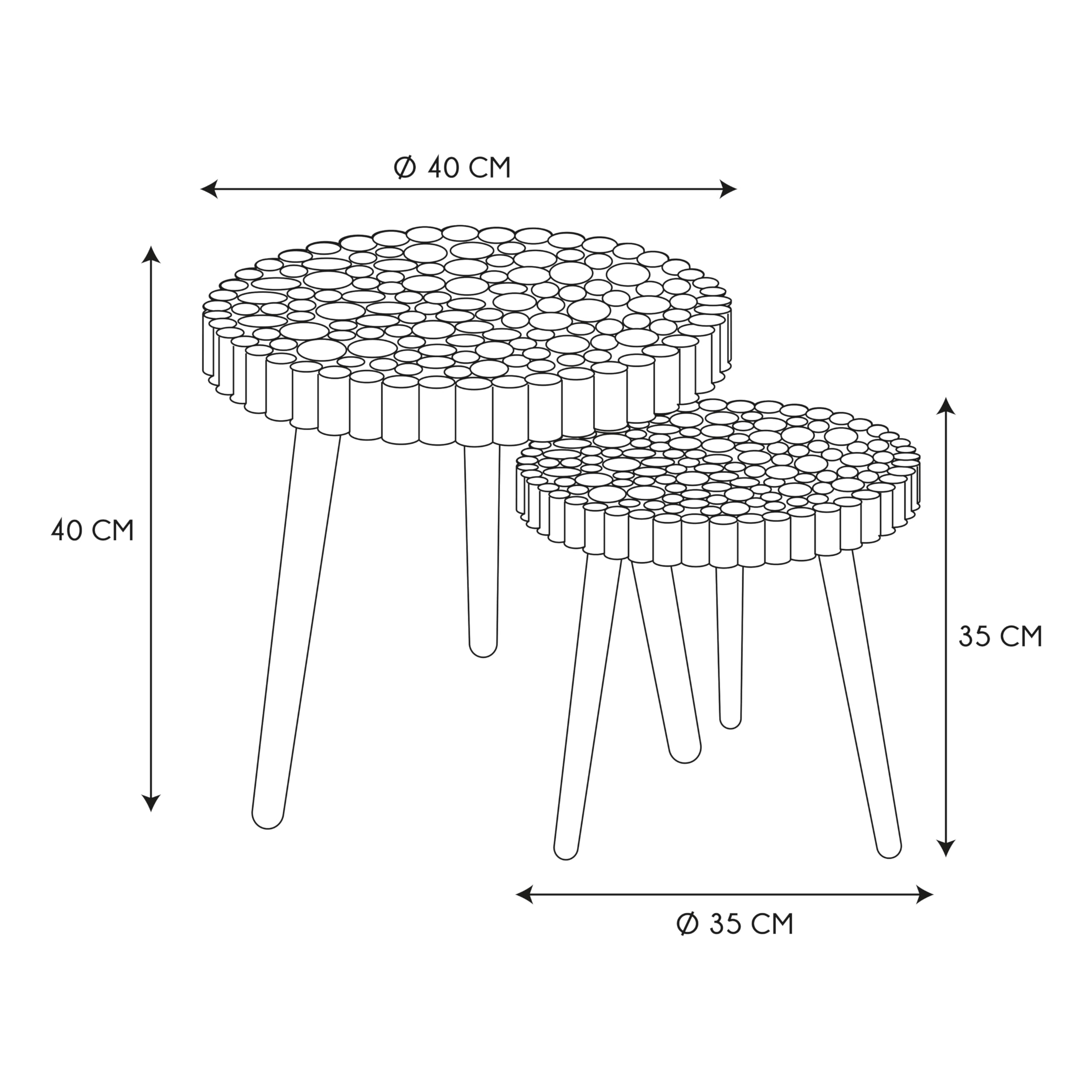 HOME DECO FACTORY Lot de 2 Tables Gigognes Rondin en Bois Design Marron | Bois, lot de 2 tables gigognes rondin, design original, salon ou salle à manger, gain de place, 40x40x40 cm, marron