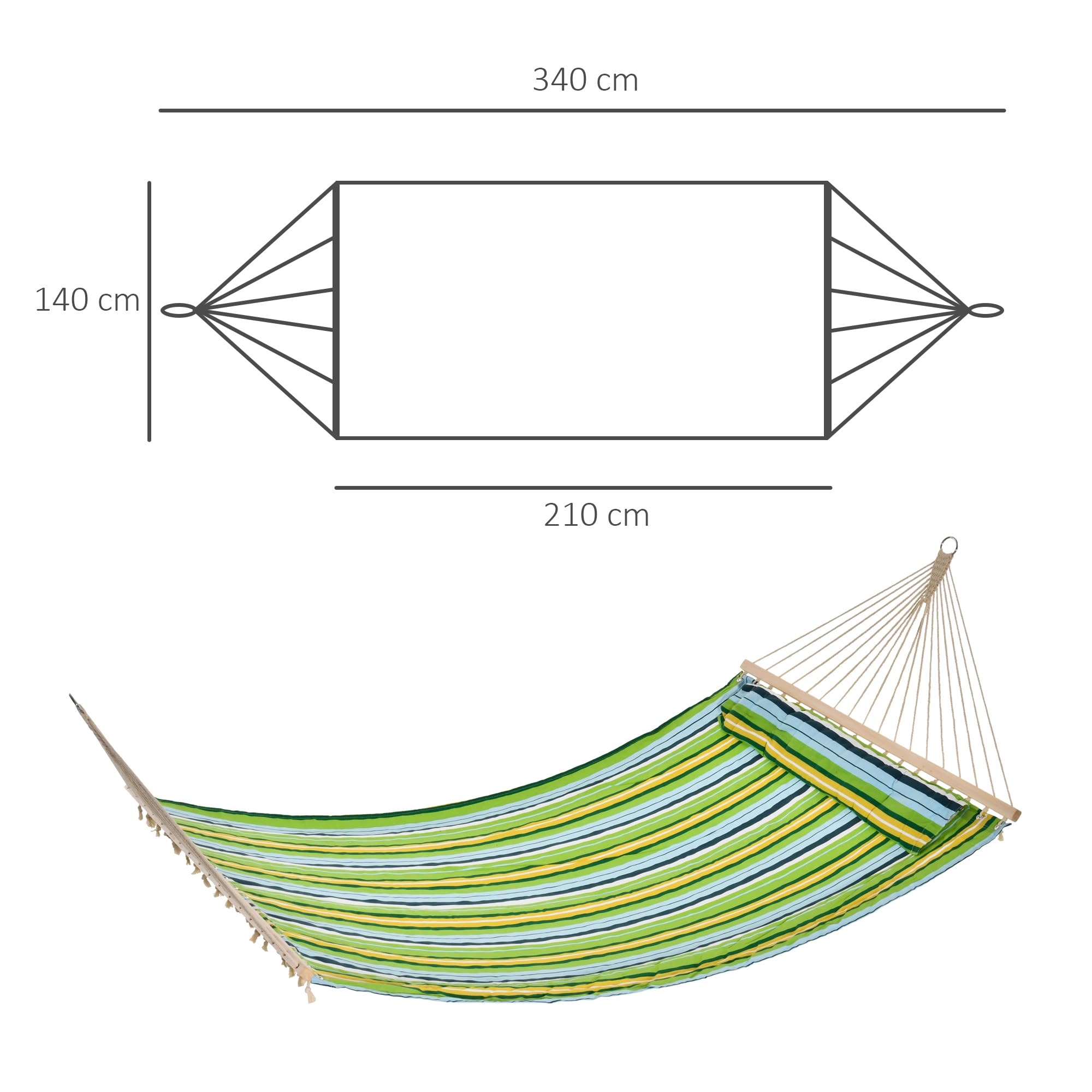 Outsunny Amaca da Giardino per 2 Persone Max 180kg, Amaca da Campeggio in Cotone e Poliestere con Cuscino Rimovibile 340x140cm