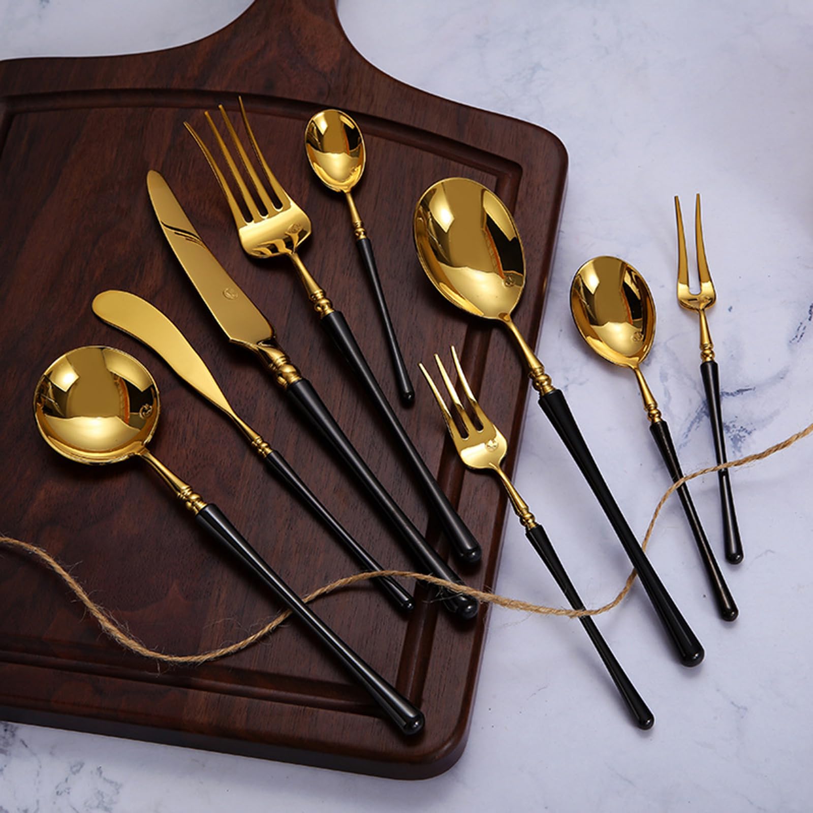 Este Juego de Cubiertos de 80 Piezas para 16 Juegos de Cubiertos Dorados de Acero Inoxidable, Juegos de Utensilios de Mesa, Juego de Cubiertos Estilo francés para el hogar, Banquete, Pulido,