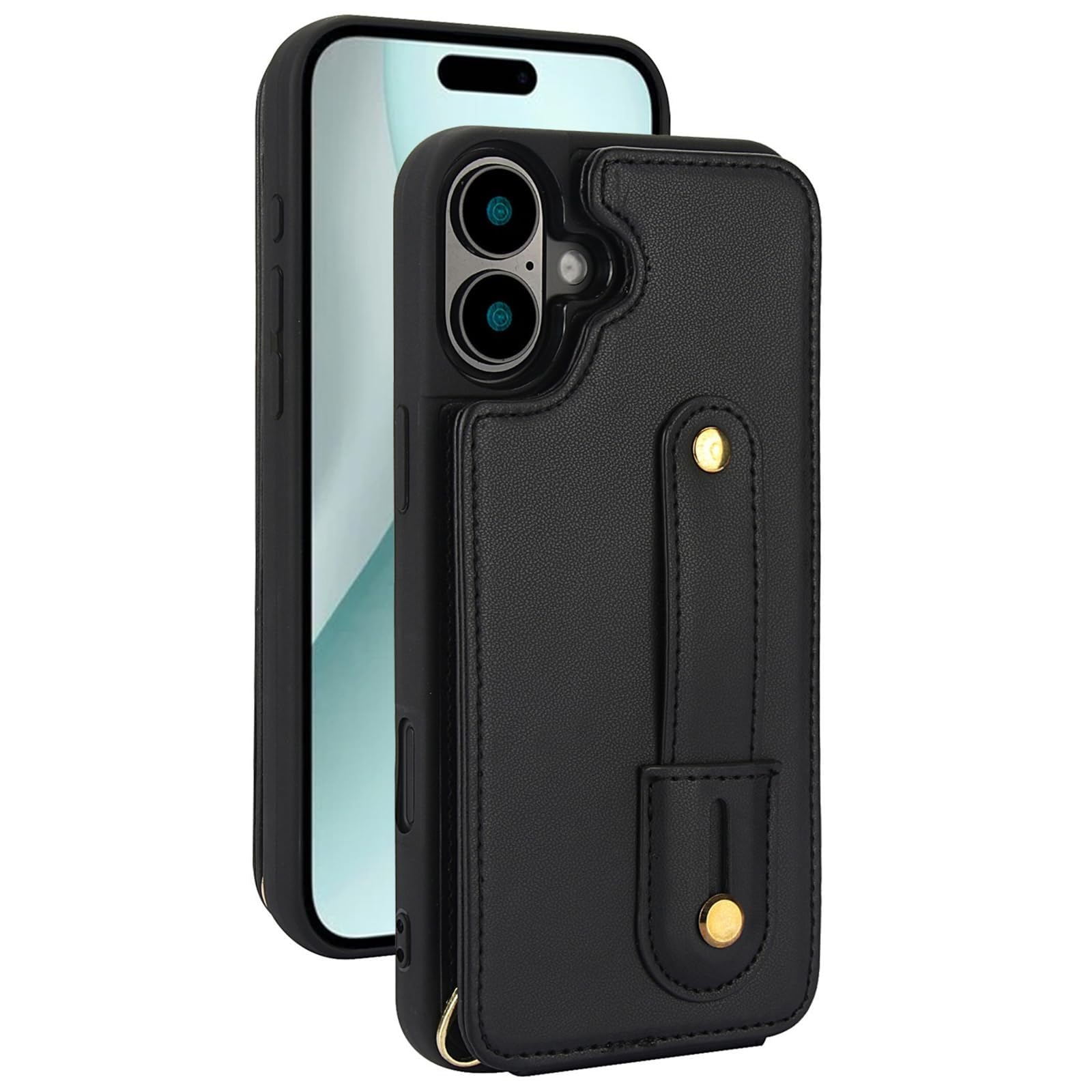 Custodia per iPhone 16 PRO Max/ 16 PRO/ 16 Plus/ 16 Custodia, Cover Supporto Dita, Laccio Collana Tracolla Regolabile Antiurto Sottile Case(Nero,16 PRO)