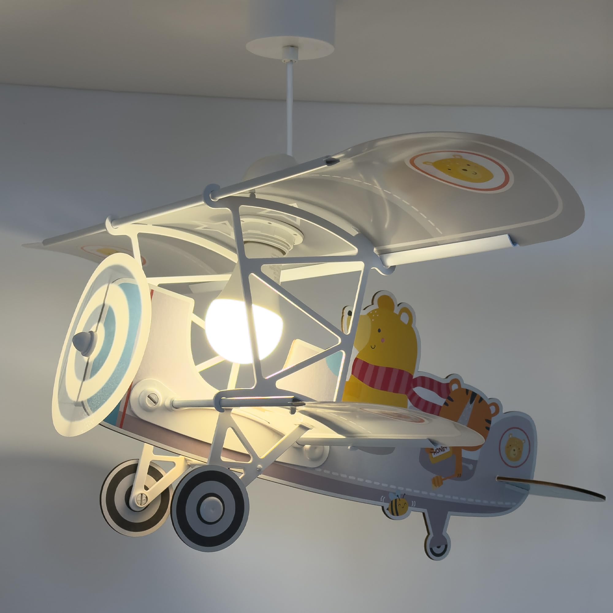 DALBER Lampada da soffitto a sospensione per bambini Teddy, Orso, 54522, E27-15W, grigia, lampade per bambini, cameretta, si illumina al buio | E27 - 15 W; cameretta dei bambini; lampade per bambini; brilla al buio; Teddy
