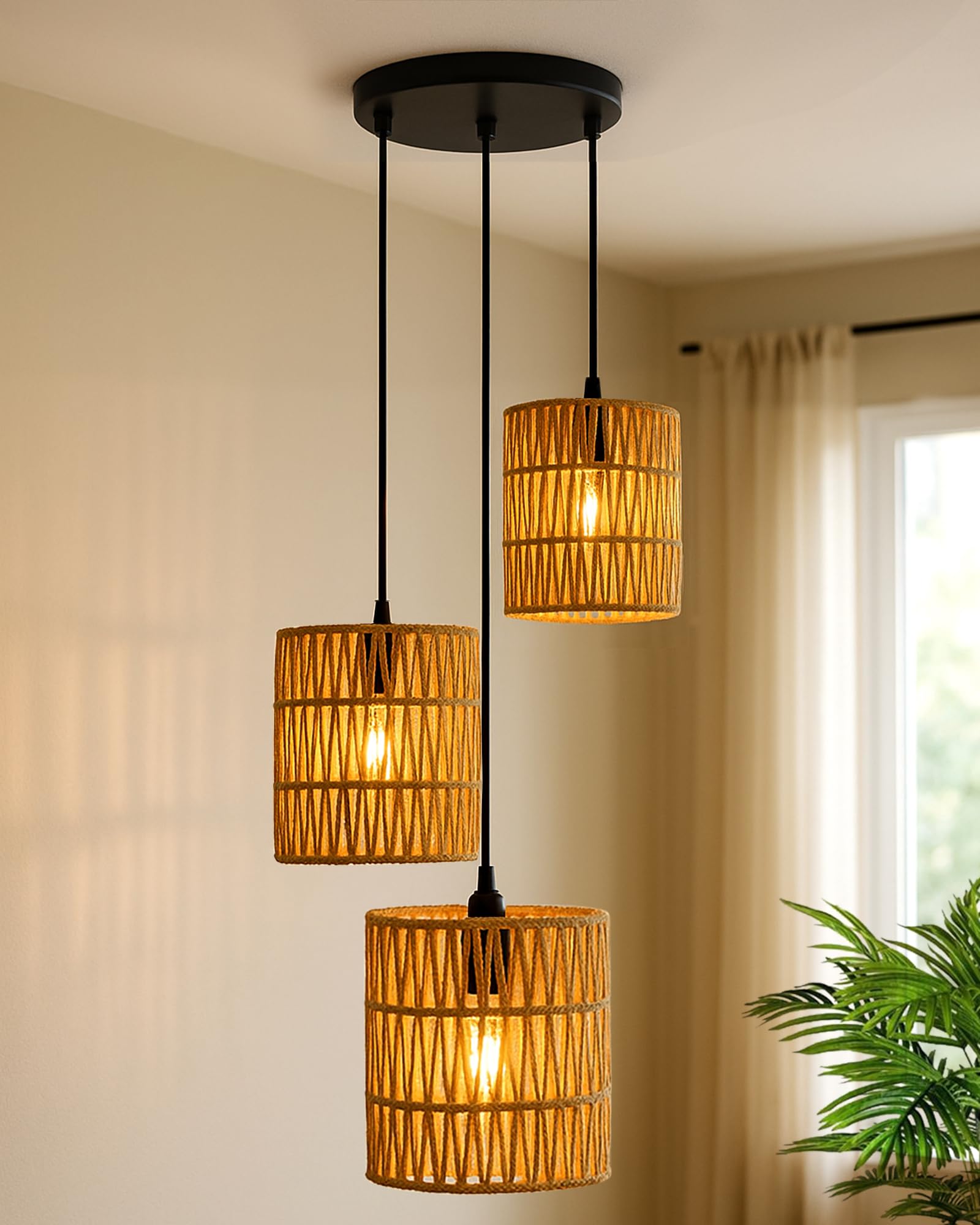 Homesake Raffia Pendant Light - Boho Ceiling Lamp -10