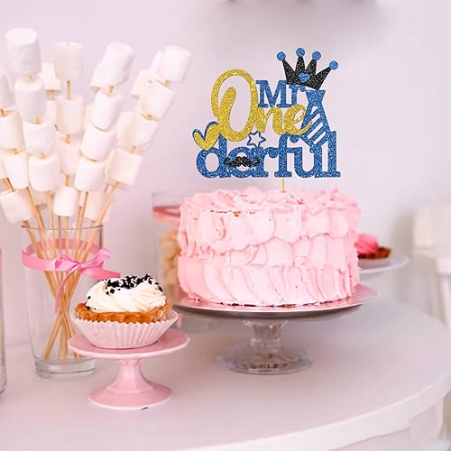 Miniatura 5 de MonMon & Craft Mr Onederful - Decoración para tartas de revelación de género, baby shower, baby shower, decoración de fiesta de cumpleaños de un año
