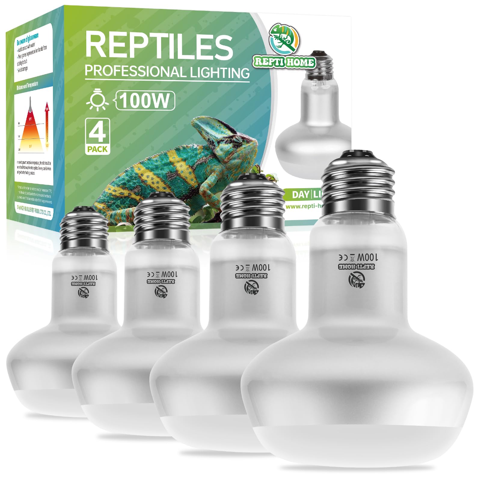Reptile Heat Lamp 4Pack 100W, Intense Basking Spot Light Bulb with UVA, Simulate Natural Daylight Heat Bulb for Reptile, Turtle, Bearded Dragon, Lizard, Tortoise, Gecko, Snake