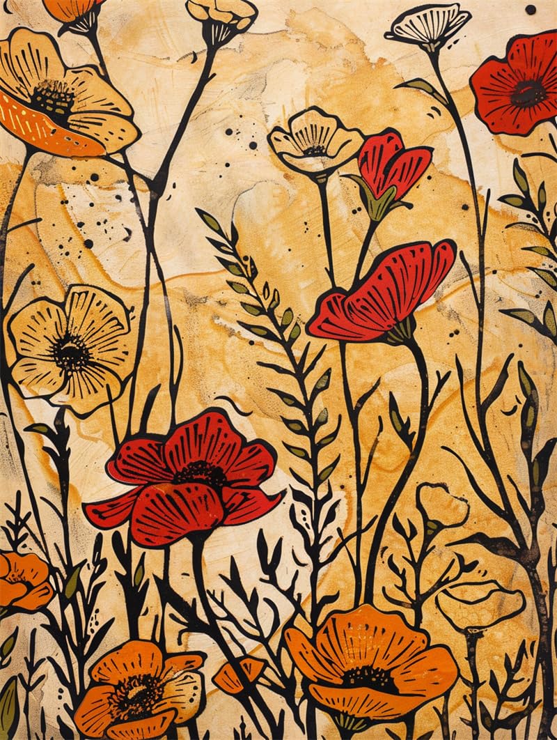 Walluminati ニードルポイントクロスステッチキット、アートクラフトソーイングワーククロスステッチスタンプキット11CT 3ストランドプレプリントパターンキット、フルレンジスターターキット16x20インチ(花のイラスト、M)。