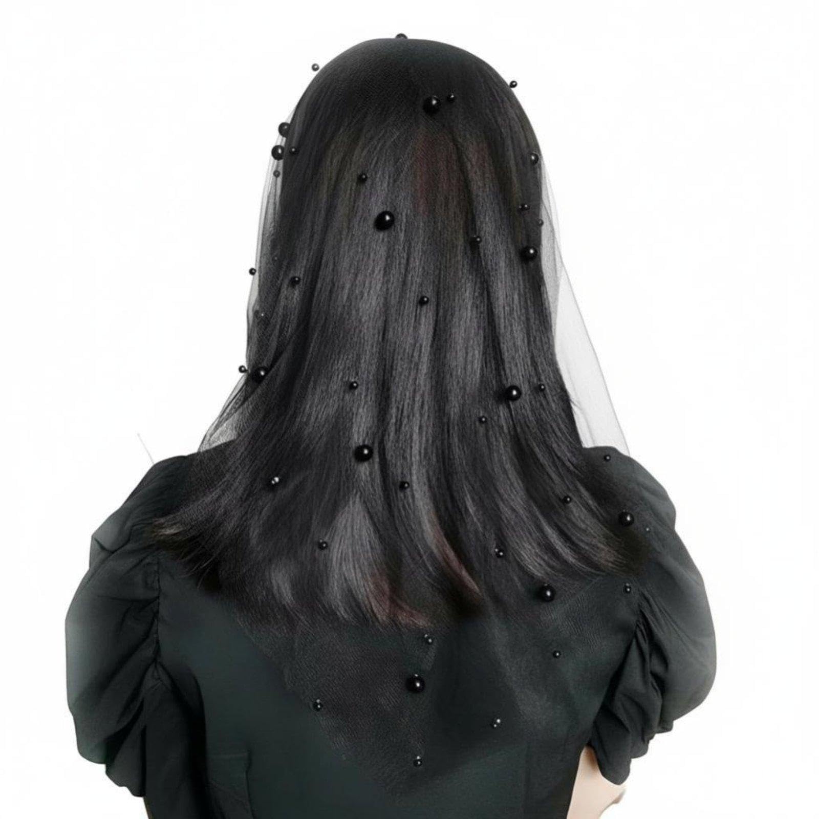 SNAPPSY European Lace Headscarf, Handmade Floral Veil, Stylish Hairband, Elegant Embroidery Black Beaded-image-21