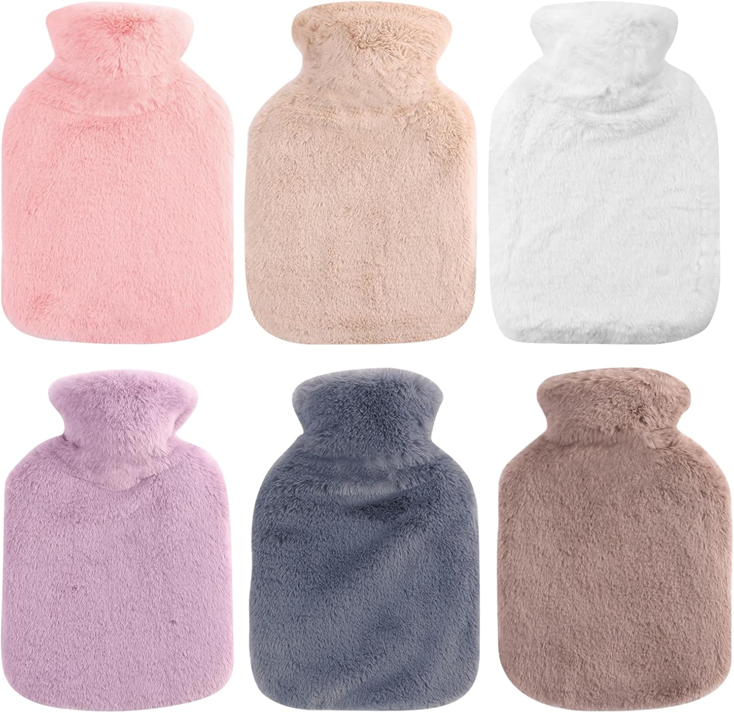 2 Pcs Hot Water Bottle Cover Only 2L Hot Water Bag Cover Thick and Soft Fluffy Fleece Cover Faux Fluffy Hot Water Bottle Bags for Keep Warm in Winter, Prevent Scalding (A Pink+Beige)
