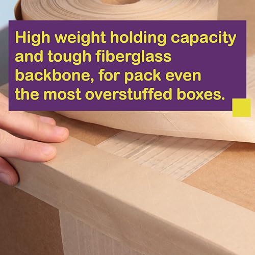 Miniatura 3 de ATack Cinta de embalaje de papel Kraft reforzada, 2.75 pulgadas x 375 pies de cinta de sellado de cajas de cartón marrón activada por agua para