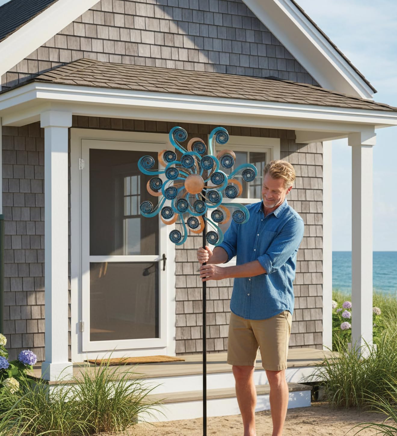 Regal Art & Gift Shell Wind Spinner – Metal Yard Decorations Outdoor | Kinetic Garden Spinner for Lawn, Pathway, or Flower Bed | Weather-Resistant Outdoor Sculpture - 85 Inch