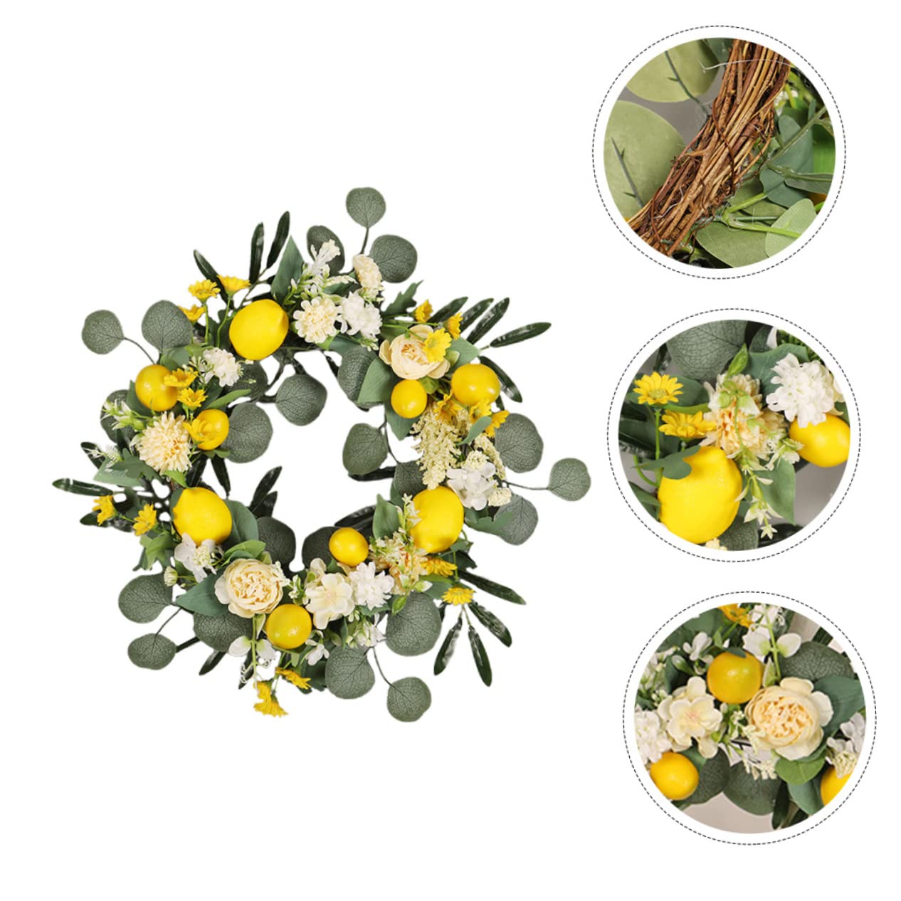 Sommerlicher Zitronenkranz Türkranz aus Seidenblumen, 1 Stück