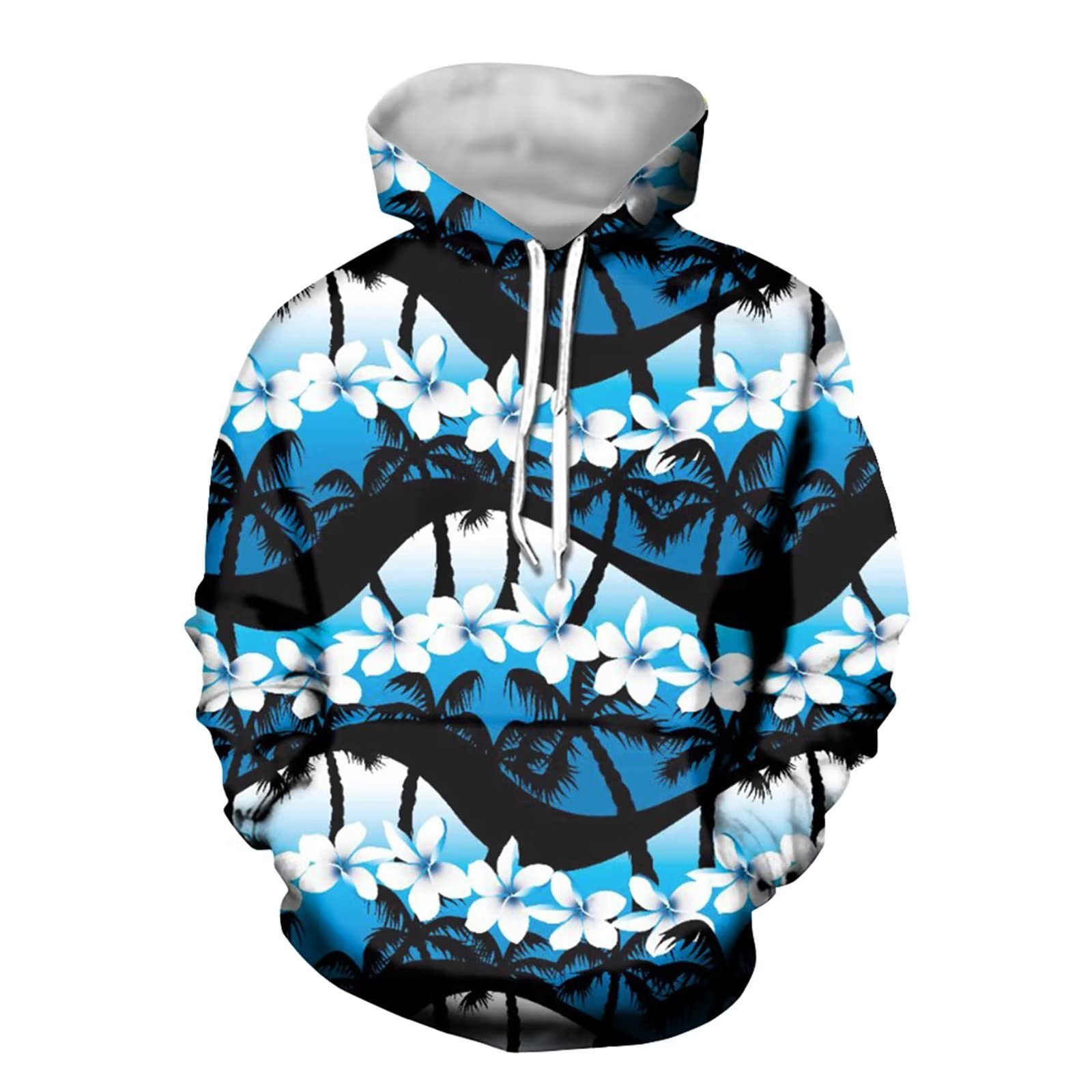 Forchrinse Green Palm Tree Sea Beach Mens Hoodies Pullover Long Sleeve Fleece Hoodie Cozy Sport Casual Outwear