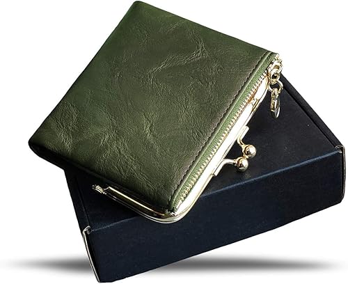 Miniatura 7 de AOXONEL Cartera pequeña para mujer monedero compacto de cuero plegable vintage con cremallera y cierre de beso Vintage