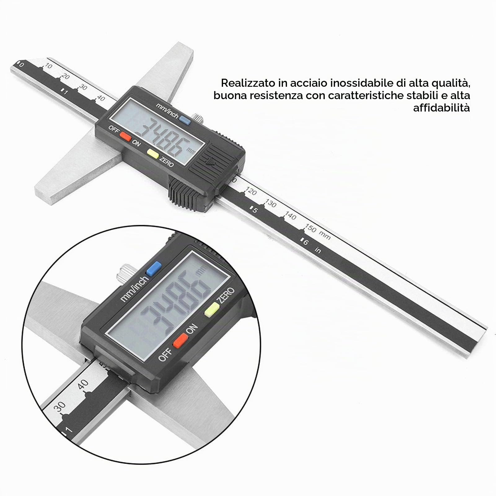 Tyenaza Calibro Digitale, Calibro Profondità Digitale in Acciaio Inox 0-150mm 0,01mm con Grande Schermo LCD Strumento Misurazione Elettronico Nonio per Casa, Fai-Da-Te e Uso Professionale