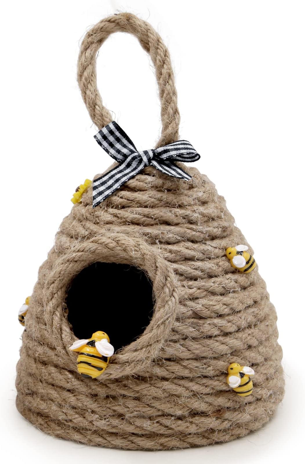 Huray Rayho Bee Hive Decor Honey Bee Tiered Tray Decor Bumble Bee Decorations for Home Mini Jute Bee Skep with The Loop Farmhouse Kitchen Summer Spring Natural House Bee Theme Party Decor