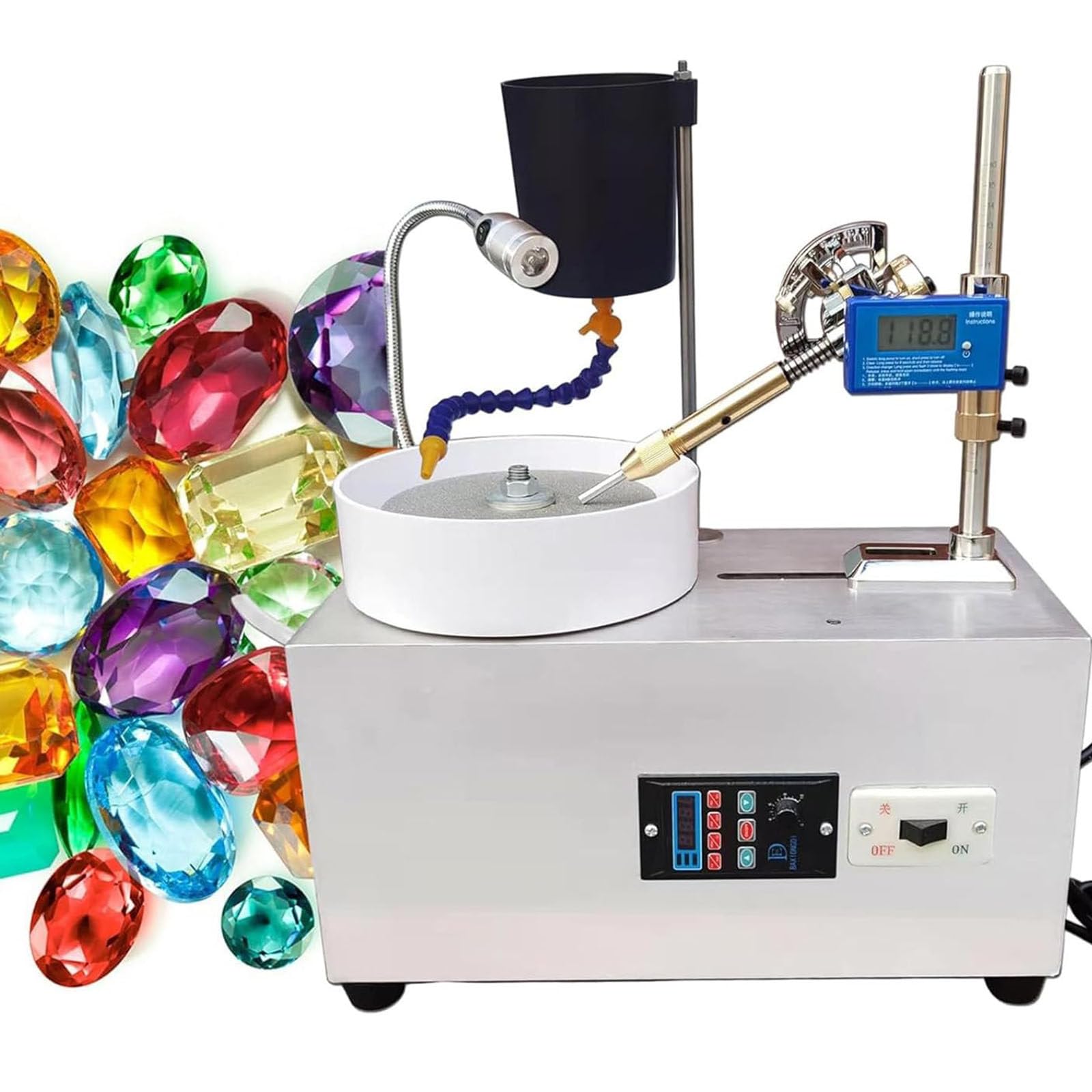 Gem Faceting Machine 180W Jade Stone Angle Polisher Machine with Digital Display Water Pump, 0-2800RPM Flat Grinder Lapidary Machine, for Gemstone Grinding and Jewelry Polishing