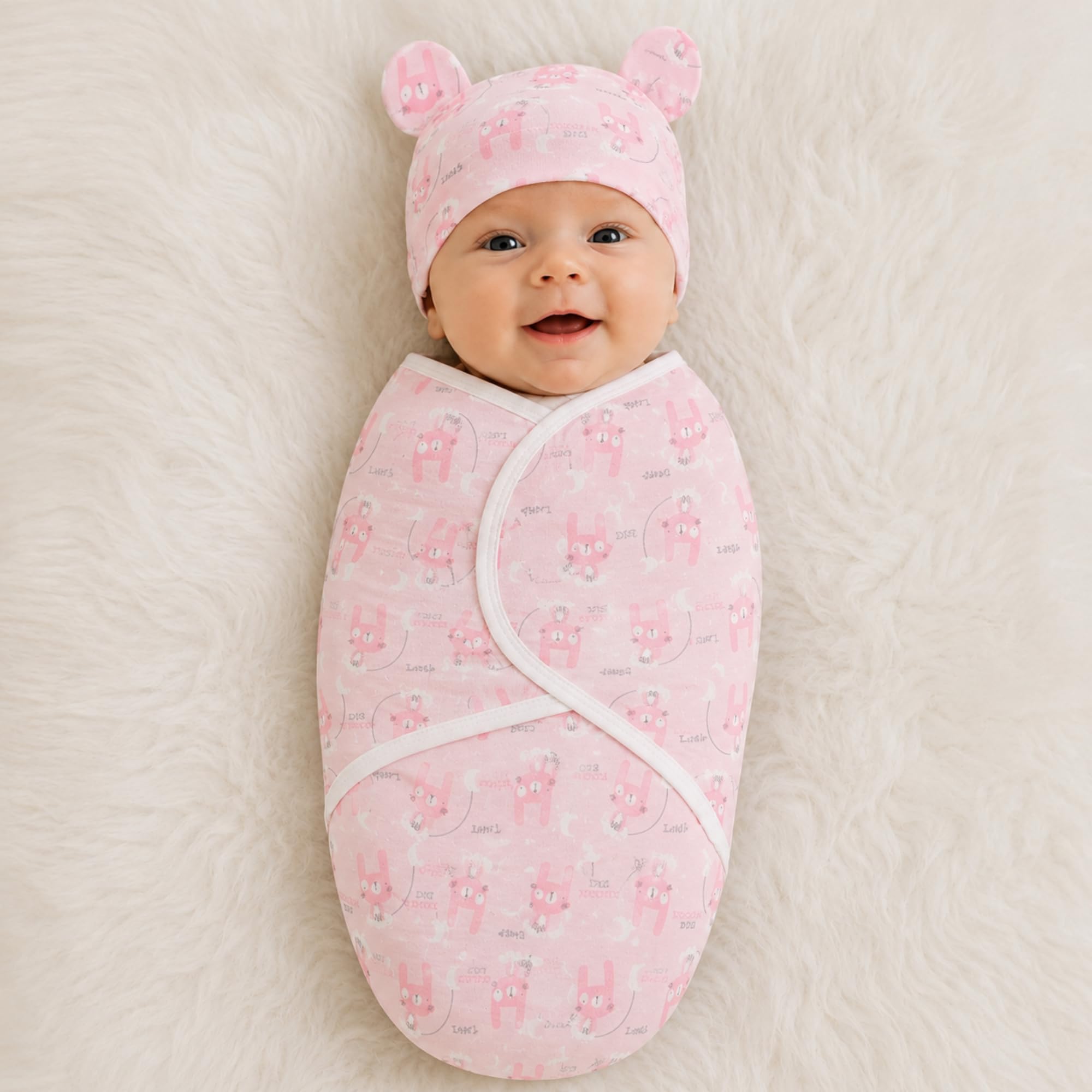 BEMBIKA Baby Swaddle Wraps - Soft Cotton Swaddle Wrap, Muslin Hooded Swaddle Wrap for Newborns - Comfortable, Breathable, and Safe Set Of 2 - (Toddler Pink Rabbit Design)-image-7