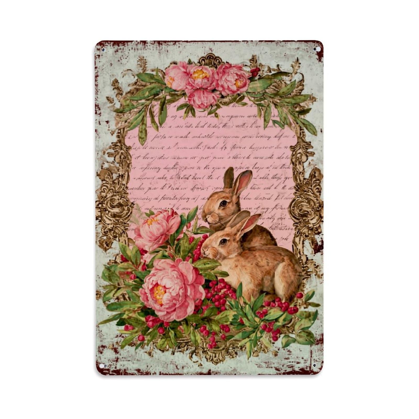 Jdfenggu Vintage Rabbits Flowers Berries Retro Metal Tin Sign, Decor Art Poster For Bar, Home, Man Cave, Kitchen, Laundry Room Gift 8X12inch