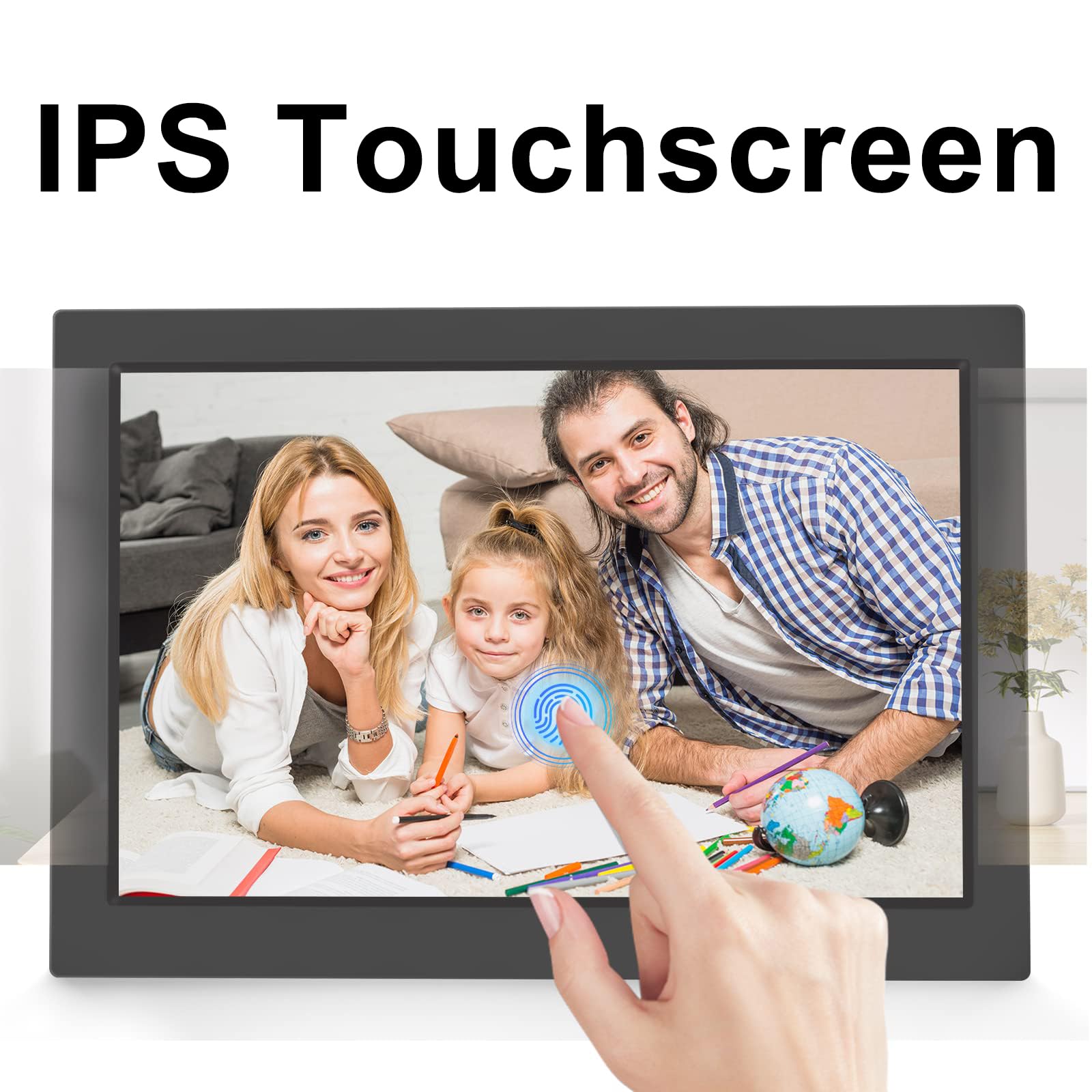 Cornice Digitale WiFi 10 Pollici GreBear - Touch Screen IPS, Rotazione Automatica, 16 GB, Condivisione Foto/video Via App
