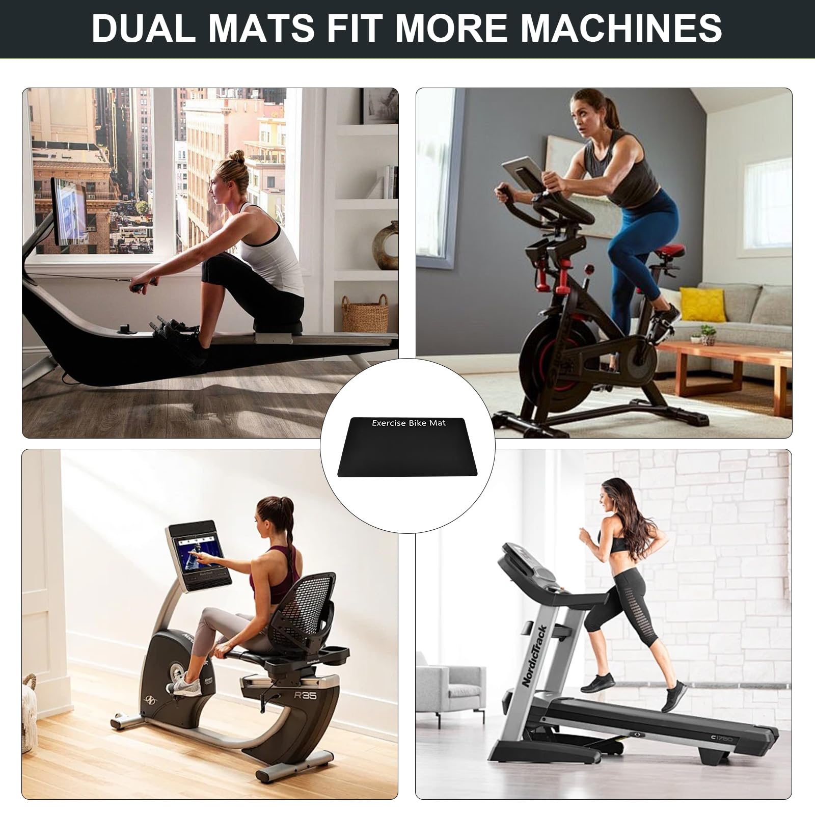 2 tappetini di protezione per pavimenti per attrezzature da fitness, cyclette, antiscivolo, per Peloton, tappetino protettivo antiurto per tapis roulant, tappetino fitness, 60 x 30 cm