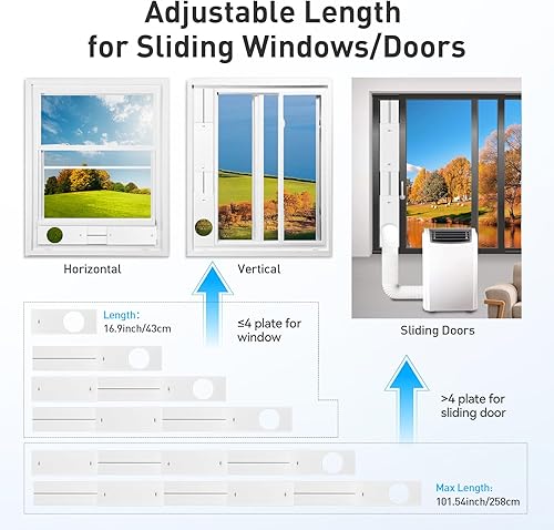 Miniatura 2 de AGPTEK Kit de ventilación de ventana para aire acondicionado portátil con manguera de 5.9 pulgadas, placas de sellado de ventana ajustables de 16.9