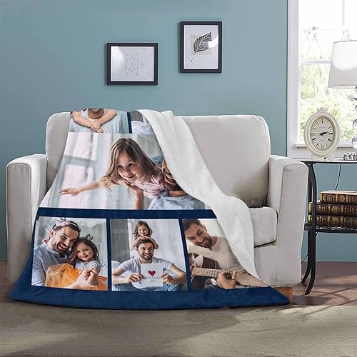 Miniatura 4 de D-Story Manta de collage de fotos personalizada con nombre y fecha, regalos para papá de parte de su hija, manta personalizada con foto