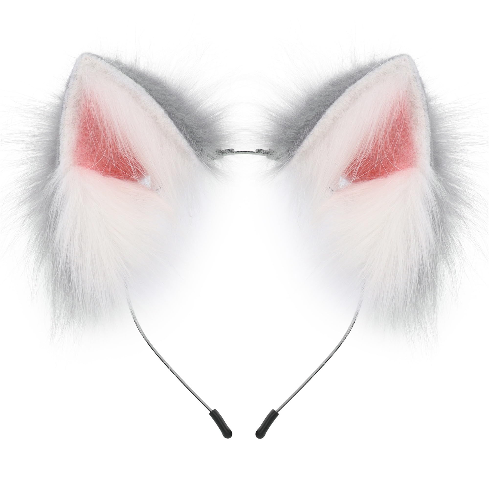 SANSIWU Halloween Fashion Faux Fur Cat Ears Hair Clip Party Costume Ornament Furry Wolf Fox Tail Bell Leather Neck Chocker Cosplay Toy Set (C-Light Grey Single Headband, One Size)