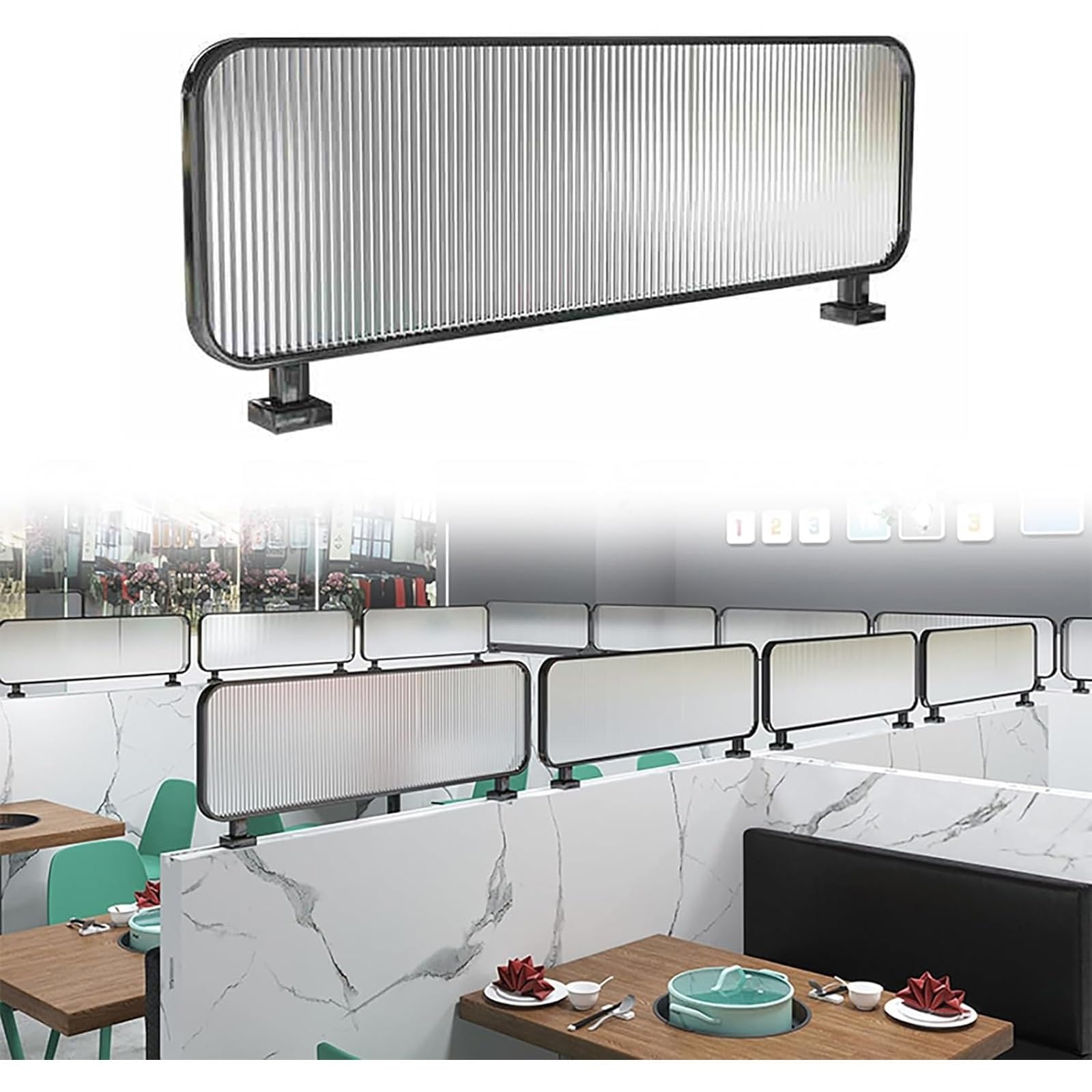 Metalowe panele przegrodowe na blat, Parawan z żelaznej ramy ze szkła hartowanego, złoty/czarny, 80-130x30cm(Black,90 * 30cm/35 * 12in)