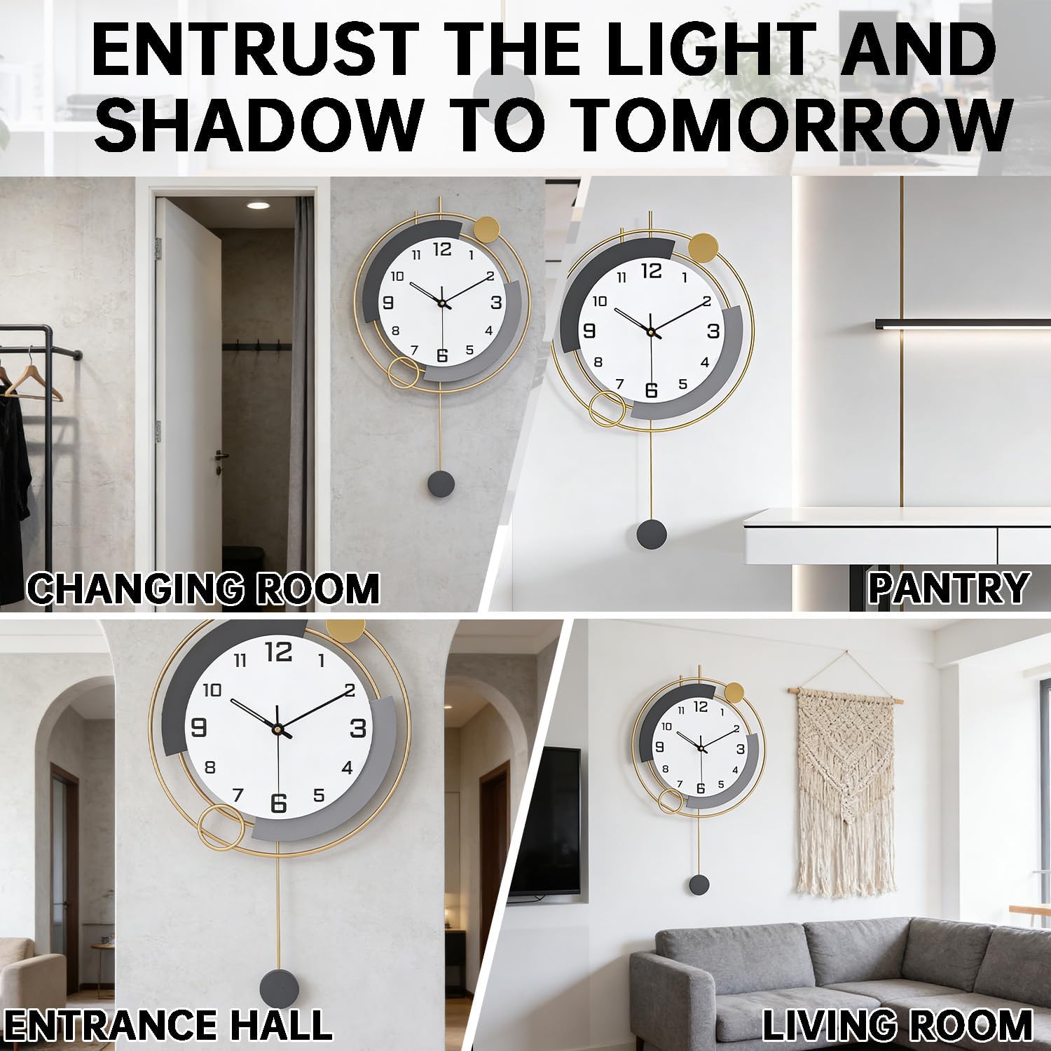 Decorative Wall Clocks with Pendulum,Silent Quality Quartz Battery Operated,Large Wall Clock for Living Room,Kitchen,Home,Bathroom,Bedroom Wall Decor,16x25.6inch