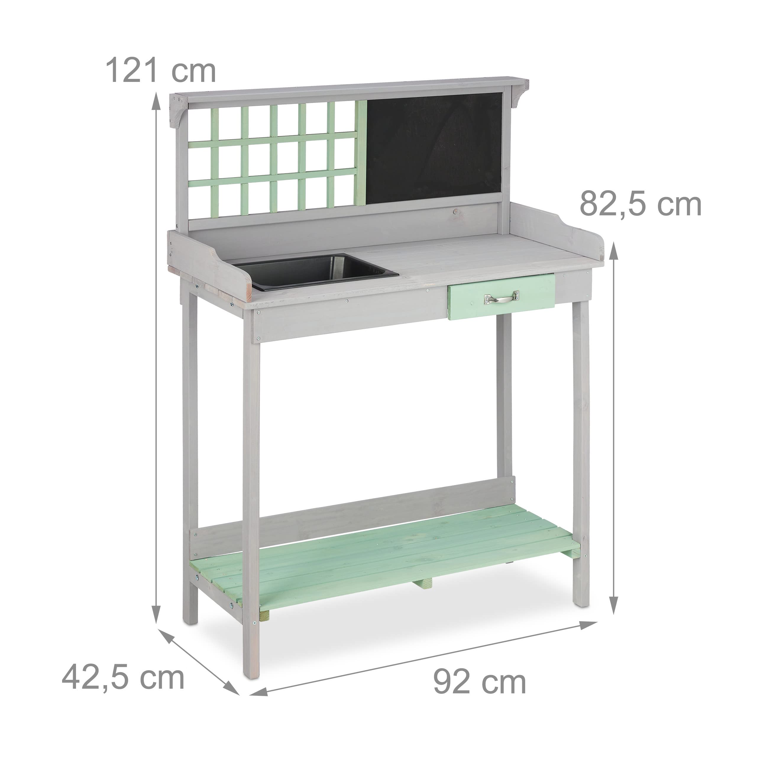 Relaxdays Table pour Plantes avec Bac, 2 Niveaux, en Bois, HlP 121 x 92 x 42.5 cm, Gris-Vert