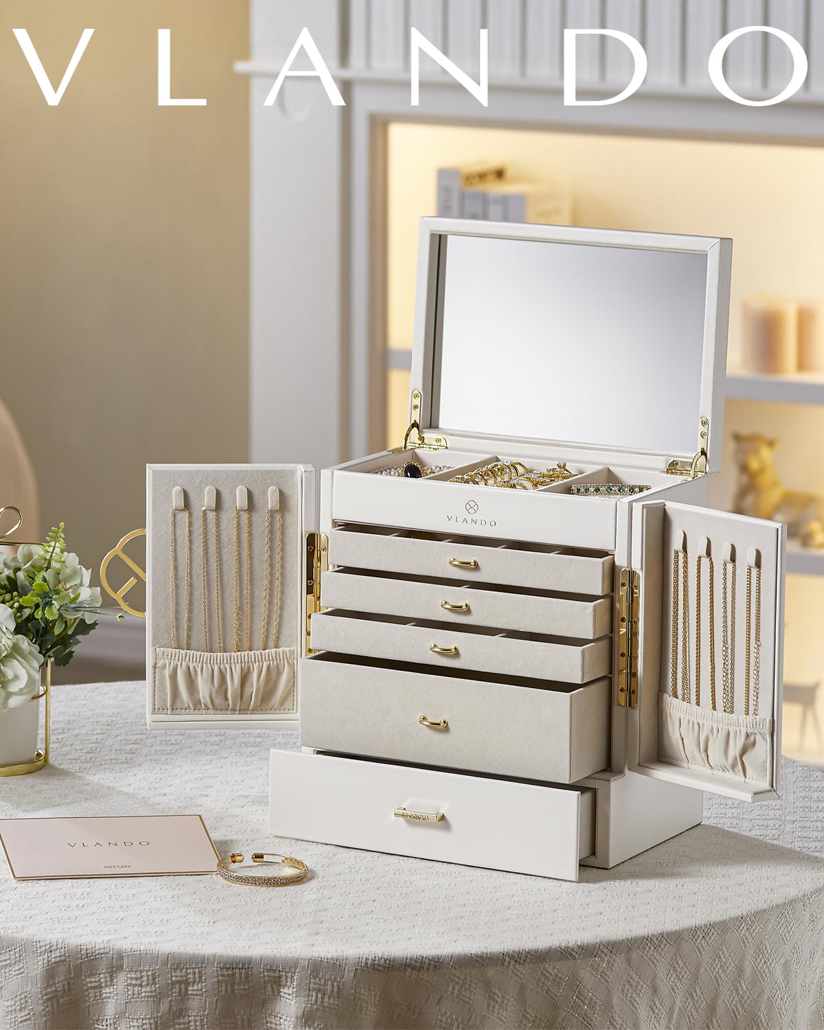 Vlando Grande Boîte à Bijoux Française à 6 Niveaux - Organiseur