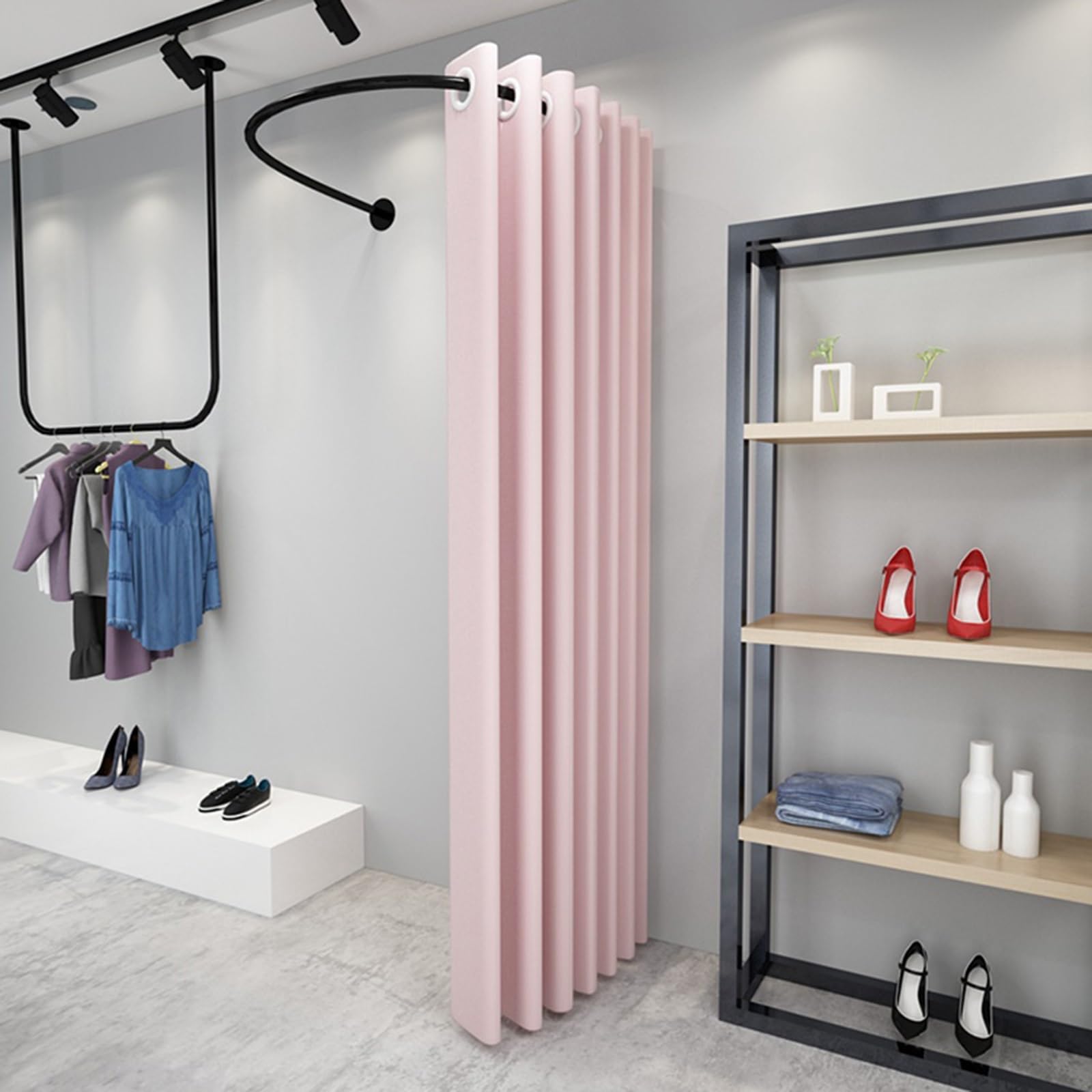 WQPMNYG 100 cm Changing Room Curtain Rail - U-Shaped Privacy Partition for Commercial Boutique & Office Fitting Room - Stylish Pink Curtain Set for Dressing Rooms