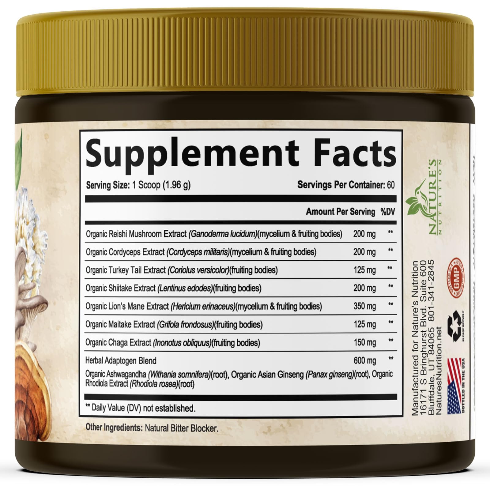 Mushroom Powder Supplement - 11-in-1 Blend - Organic Lions Mane, Reishi, Cordyceps, Chaga, Turkey Tail Mushroom Extract Powder - Brain & Immune Support Mushrooms Powder - Bottled in USA - 60 Servings — Amazon image 9