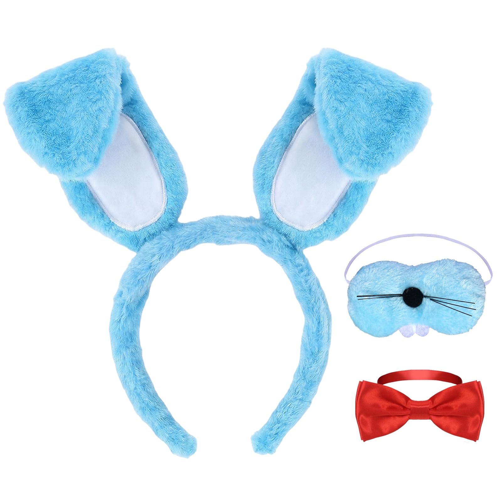 Blue Bunny Costume Rabbit Ears Headband Bow Tie Nose Halloween Cosplay Party
