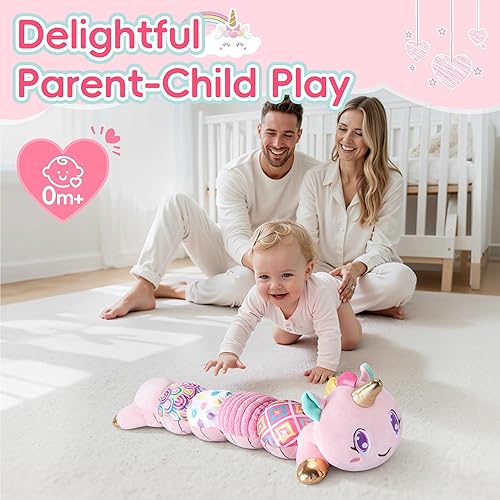 Miniatura 7 de Juguetes de unicornio para bebés de 6 a 12 meses, juguetes musicales para recién nacidos, juguetes sensoriales para bebés con arrugas y sonajeros de
