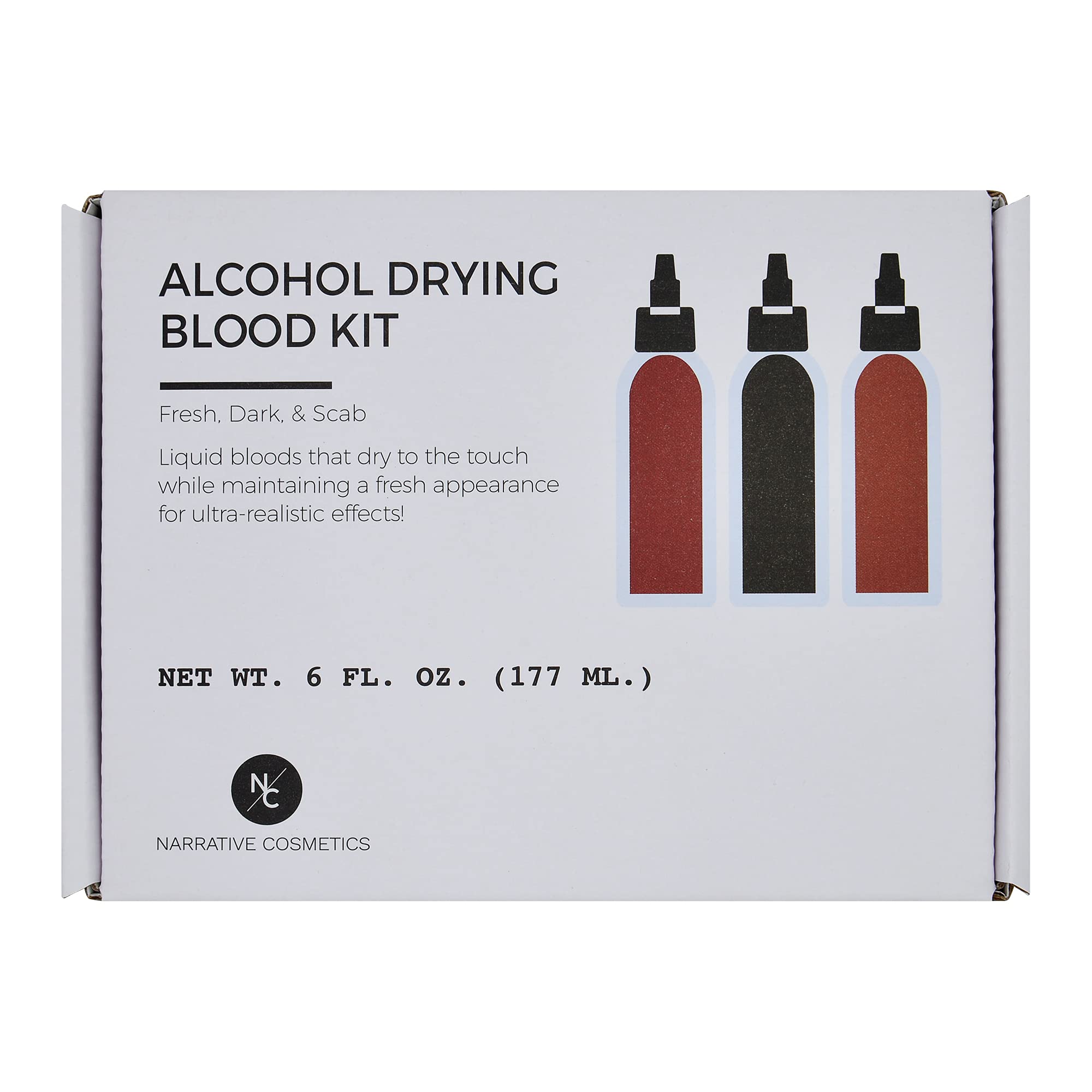 Sangre de secado de alcohol, sangre líquida falsa ultra realista, maquillaje SFX para el escenario, película, Halloween y cosplay, kit de sangre oscura, fresca y sarna, botellas de 4