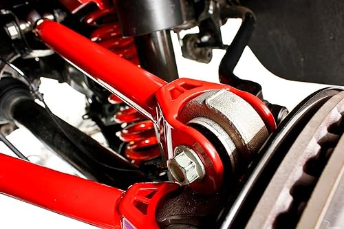 Miniatura 4 de BMR Brazo trasero de suspensión, trasero, superior, tubular, ajustable, bujes de poliuretano, acero, recubrimiento en polvo rojo, Chevy Camaro