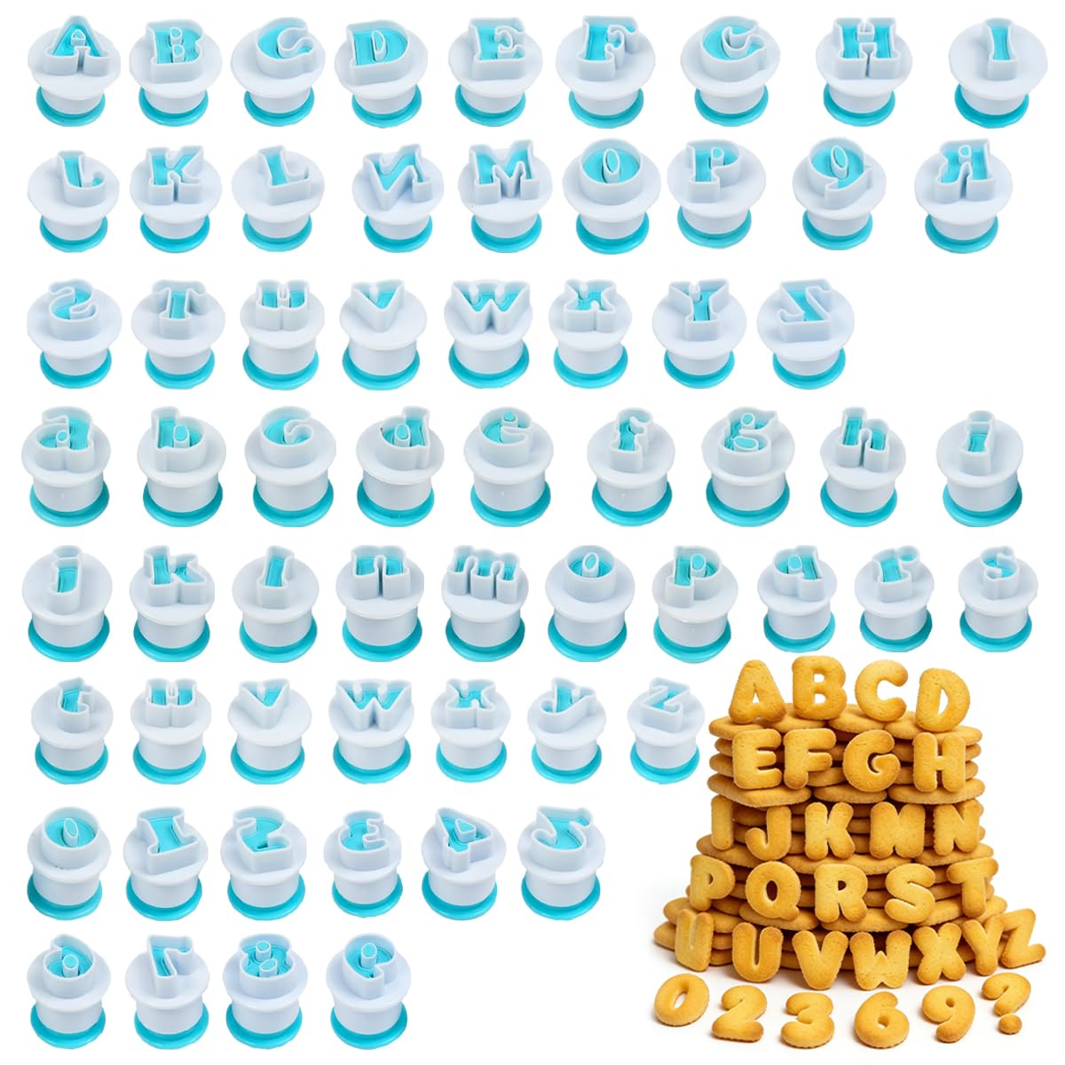 Vurixfo 62 Pcs Alphabet Cookie Cutter, Fondant Letter Cutters Plastic Letters Cutters Number Stamps Letter and Number Cutters for Fondant Icing Cake Decorating, DIY Baking Tools(A-Z, a-z, 0-9)