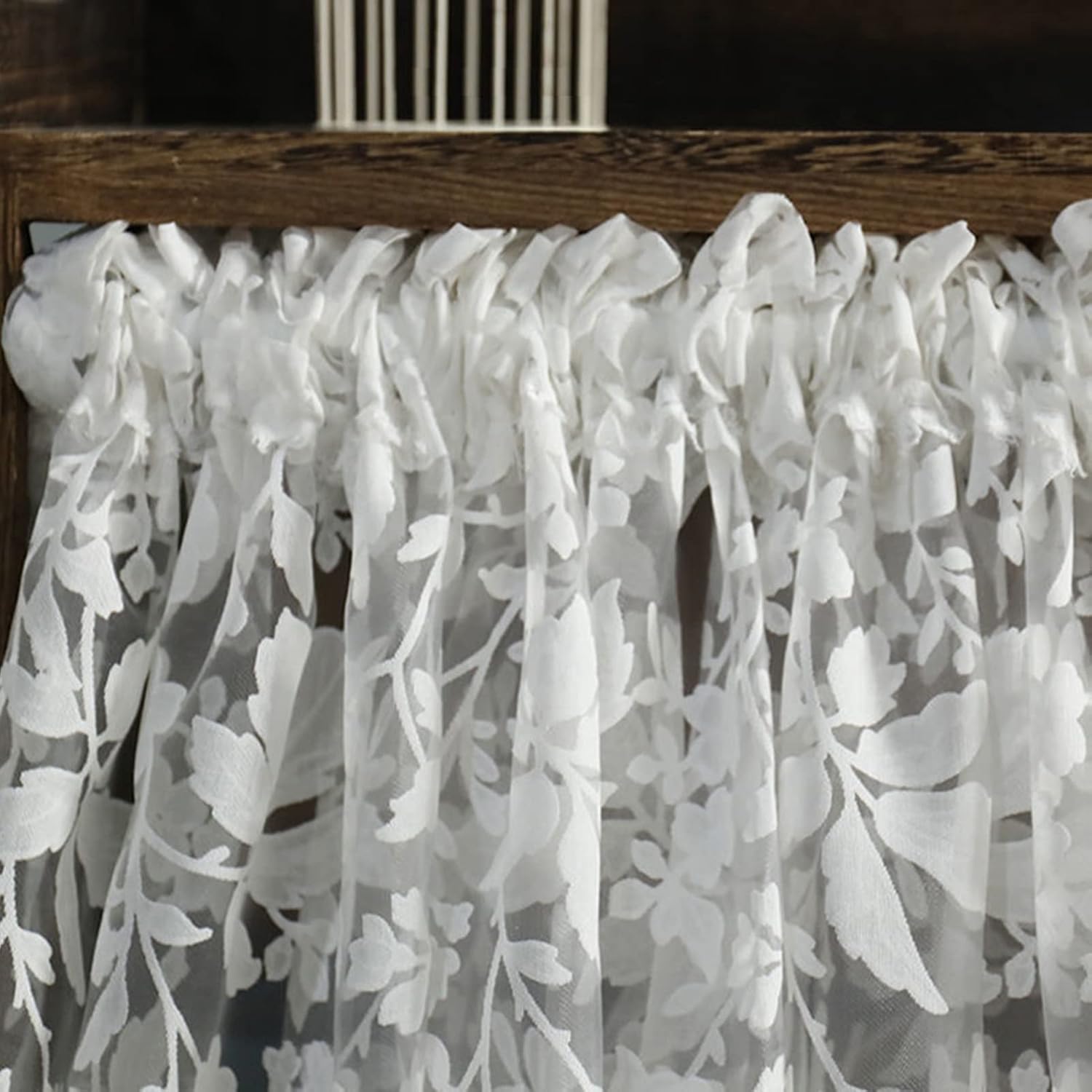 Nice Kitchen Curtains White Embroidery, Short Tier Curtains Semi Sheer Faux Silk Fabric Valance with Tassels, for Decor Cupboard/Door frames/Small Windows, Rod Pocket ( Size : W200xH60cm/78.7x23.6in )