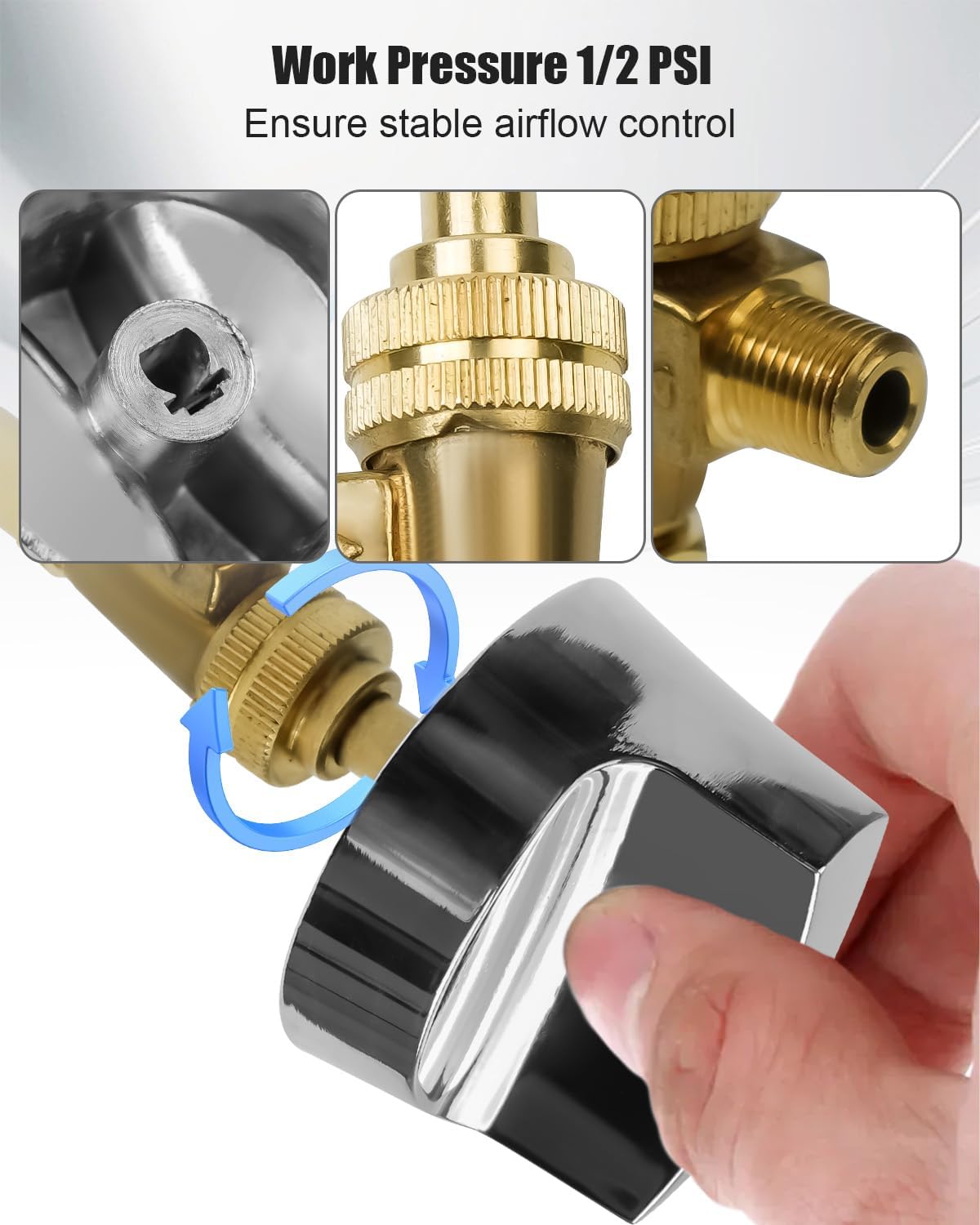 Propane Gas Control Valve 0.047" Orfice Fit for Hotel Commercial Kitchen | Natural Brass Propane Gas Control Valve with Chromed Steel Control Knob, Stem Length 1.4"