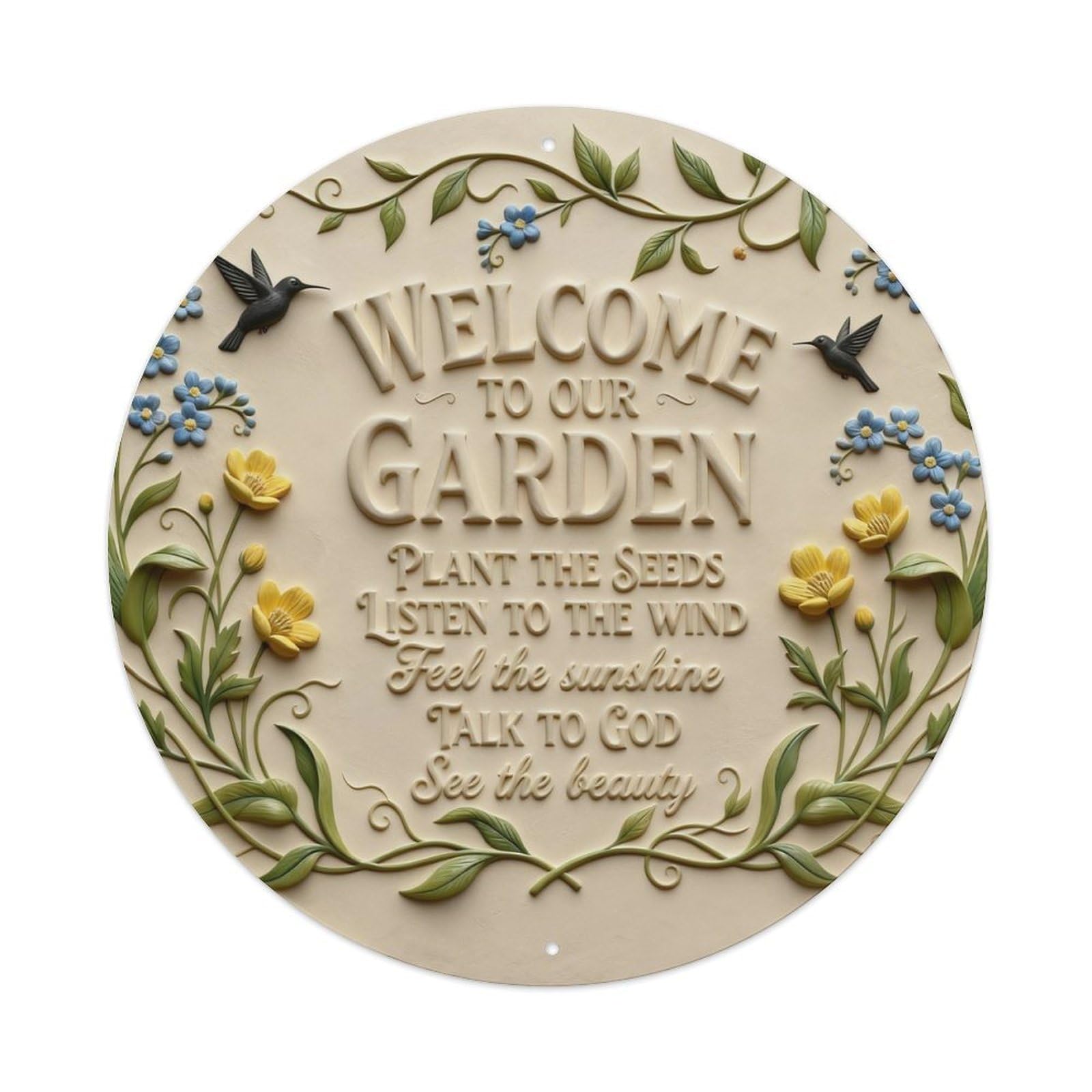 Welcome Garden Floral Birds Pattern Round Metal Tin Sign Vintage Wall Decor, Bar Garage Cafe Kitchen Home Wall Art Poster 8x8inches